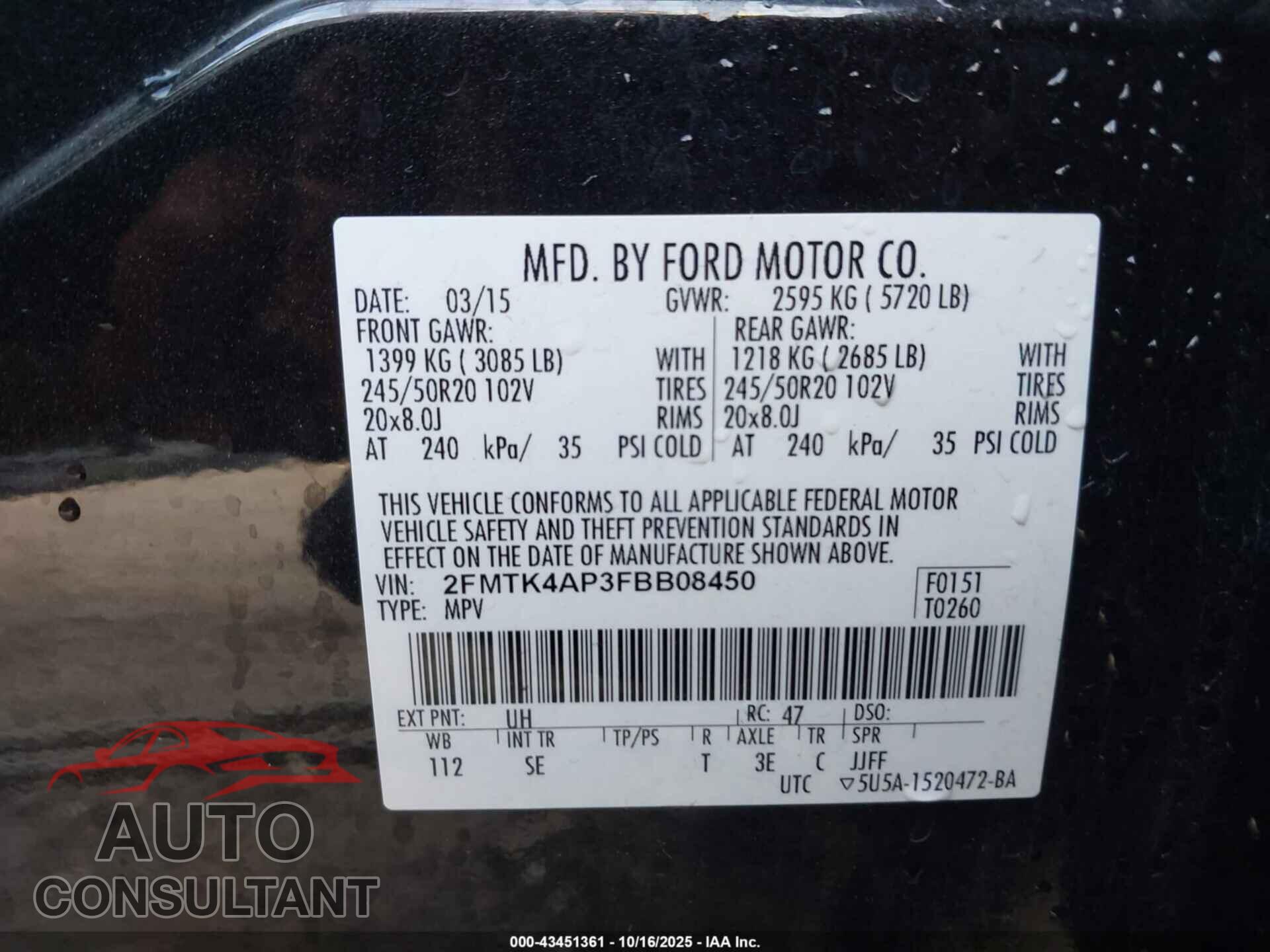 FORD EDGE 2015 - 2FMTK4AP3FBB08450