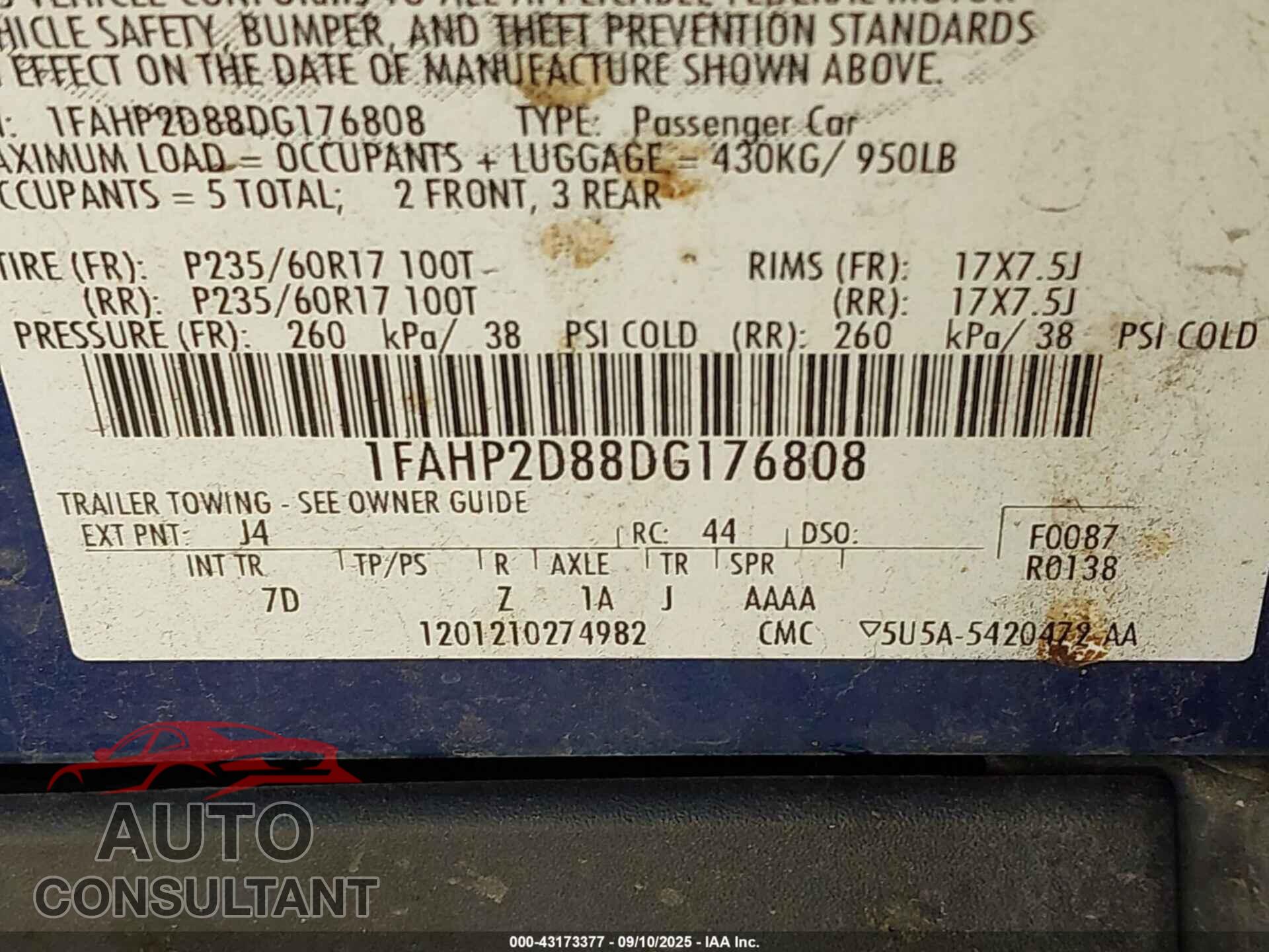 FORD TAURUS 2013 - 1FAHP2D88DG176808