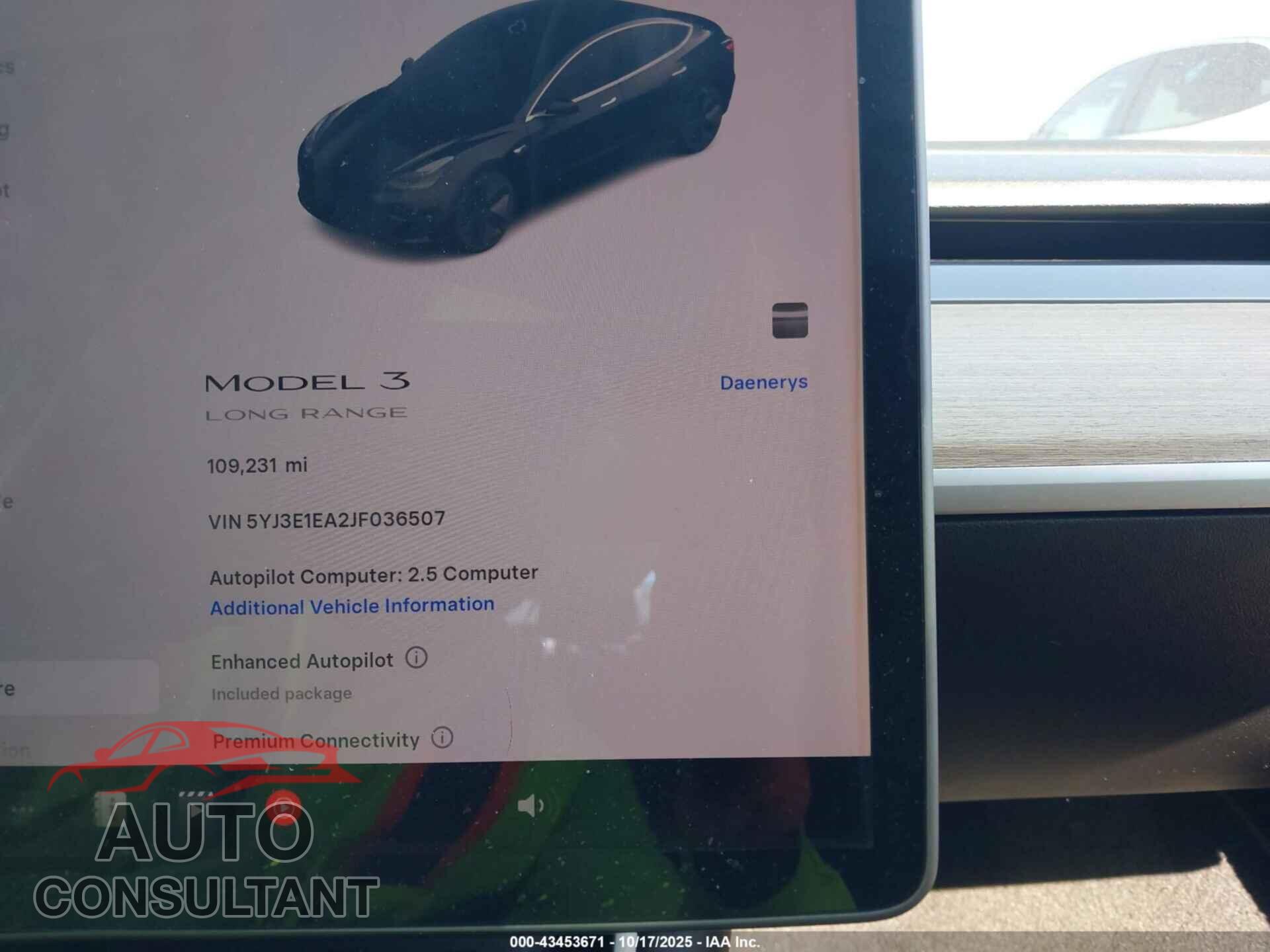 TESLA MODEL 3 2018 - 5YJ3E1EA2JF036507