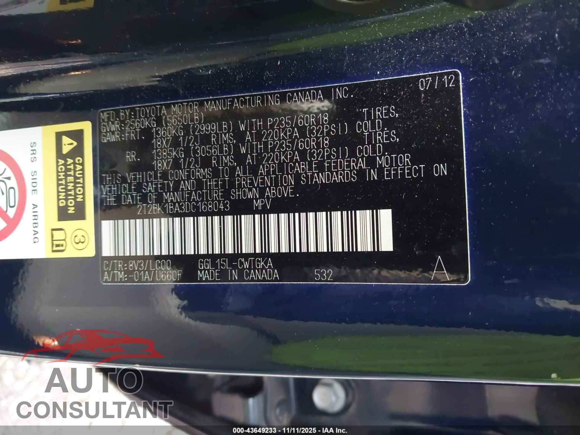 LEXUS RX 350 2013 - 2T2BK1BA3DC168043
