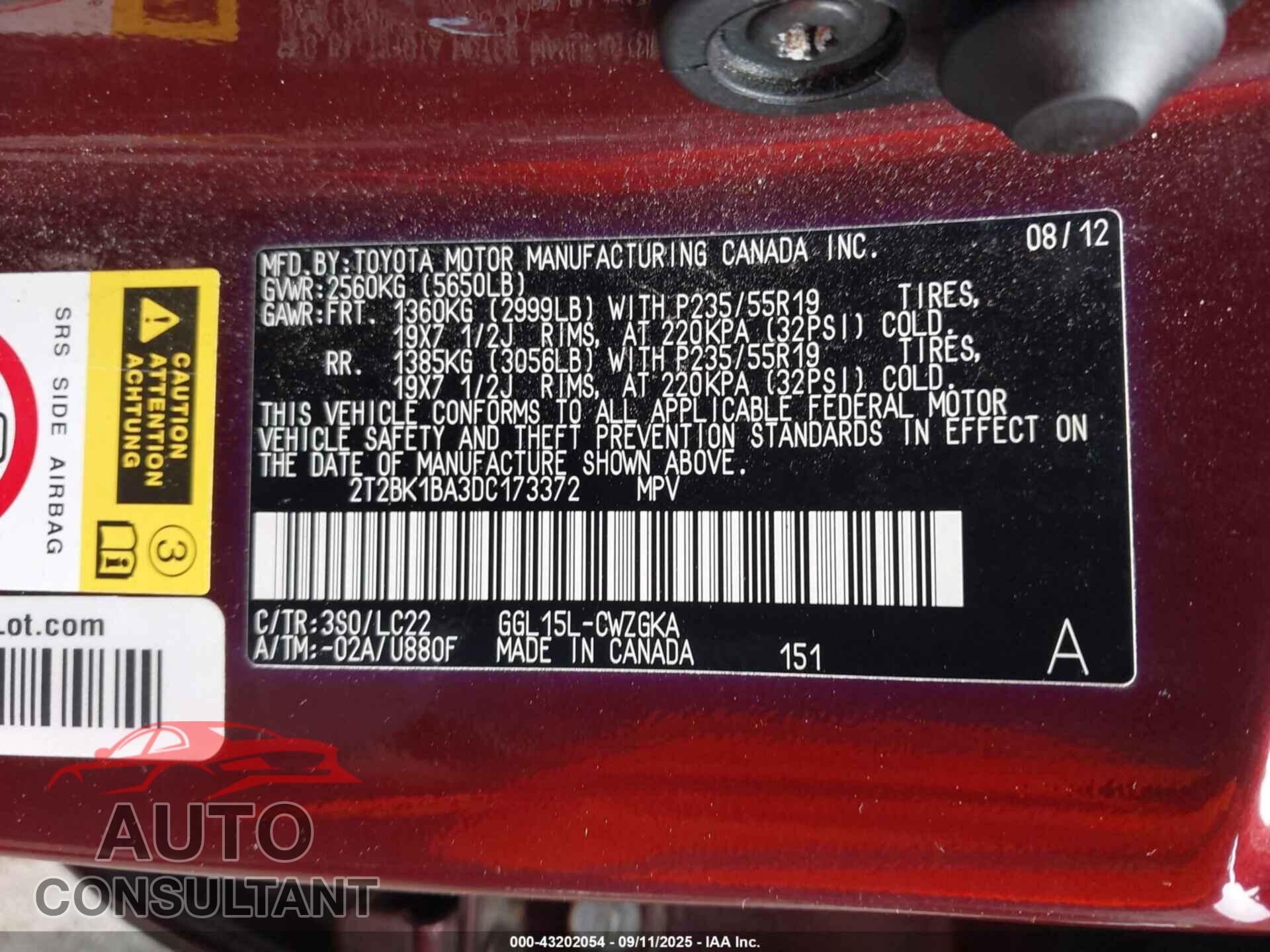 LEXUS RX 350 2013 - 2T2BK1BA3DC173372