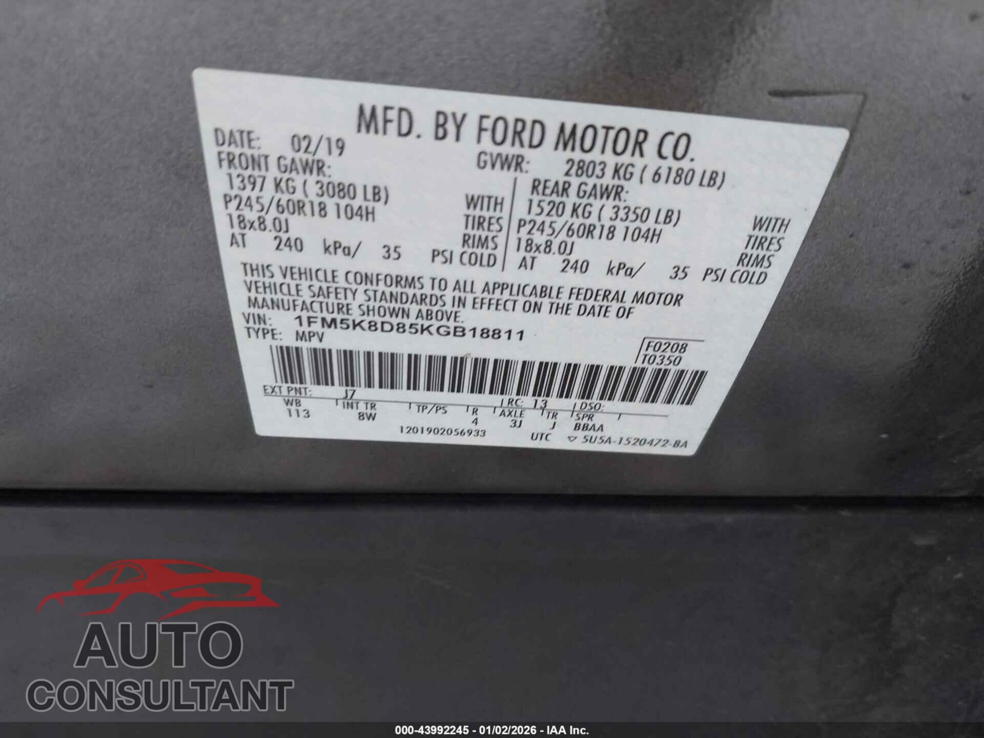 FORD EXPLORER 2019 - 1FM5K8D85KGB18811