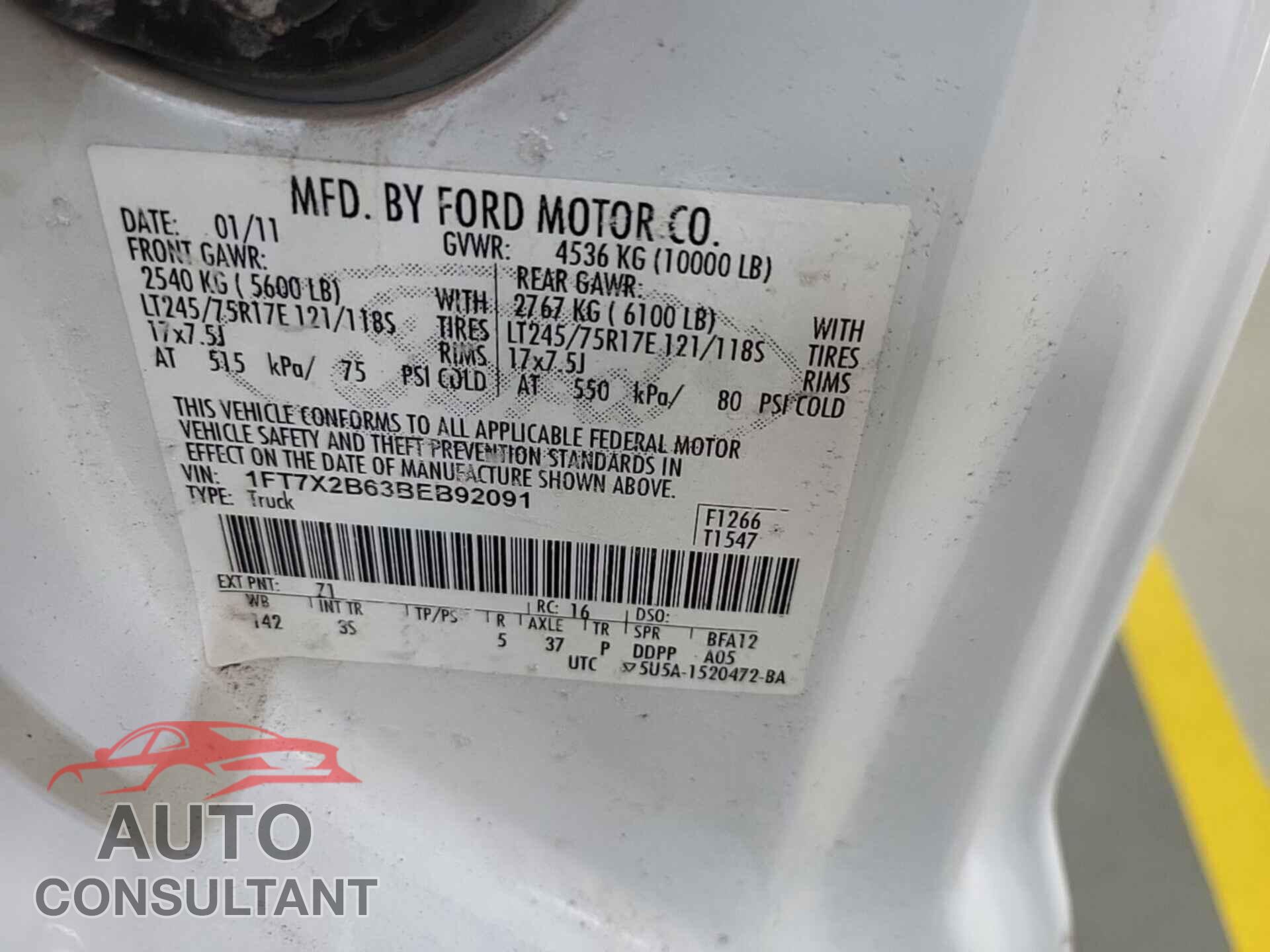 FORD F250 2011 - 1FT7X2B63BEB92091