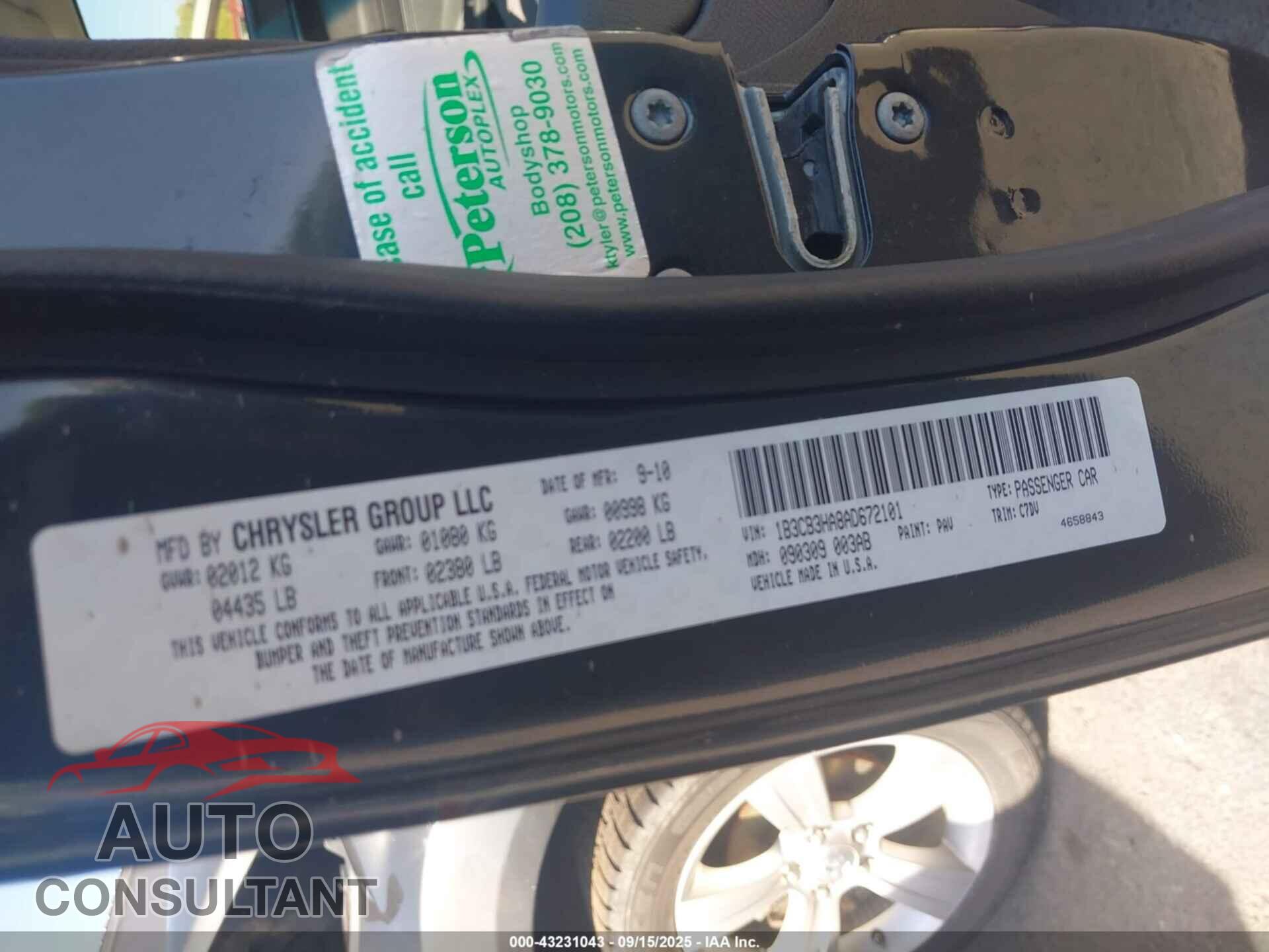 DODGE CALIBER 2010 - 1B3CB3HA8AD672101