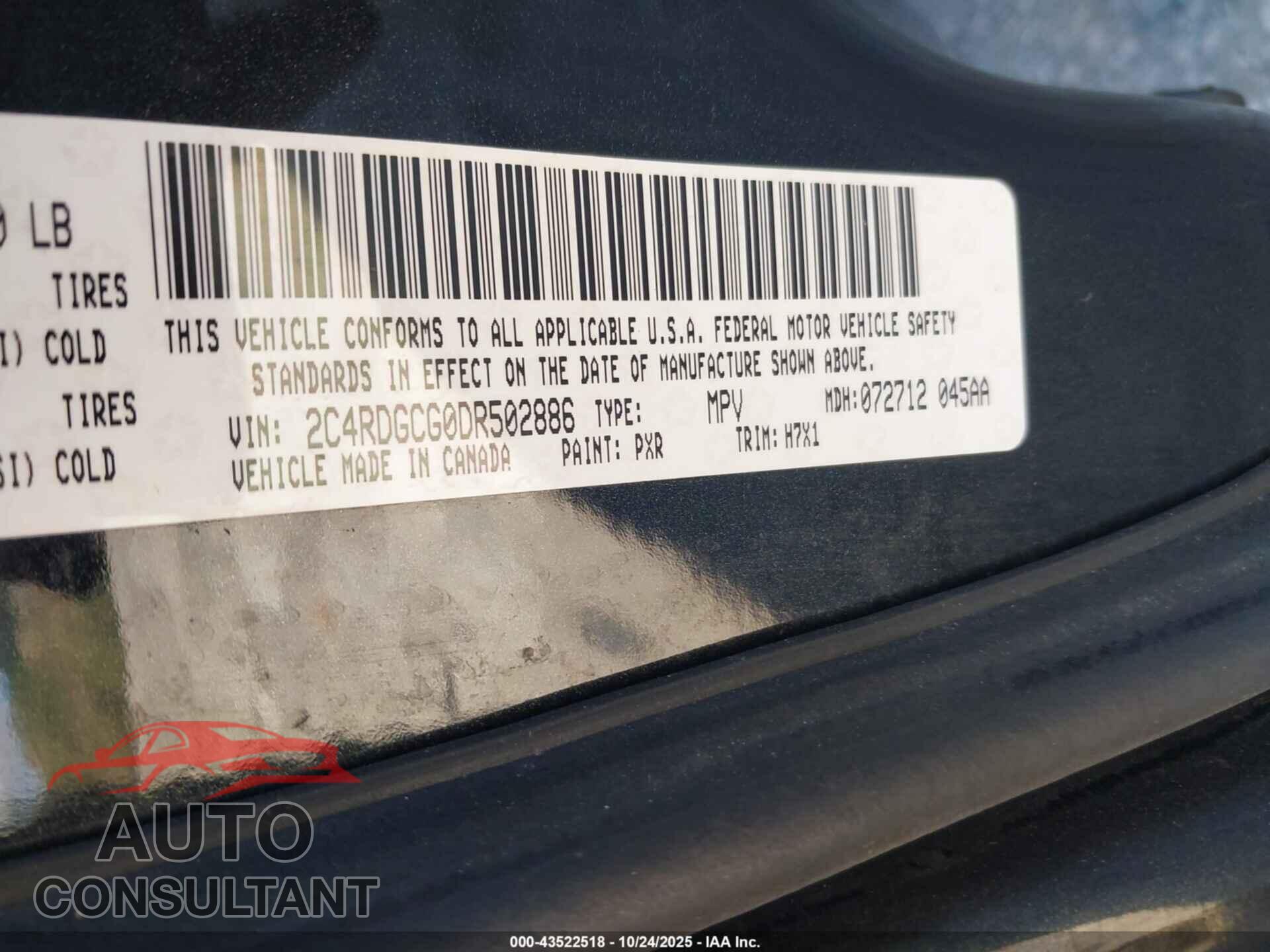 DODGE GRAND CARAVAN 2013 - 2C4RDGCG0DR502886