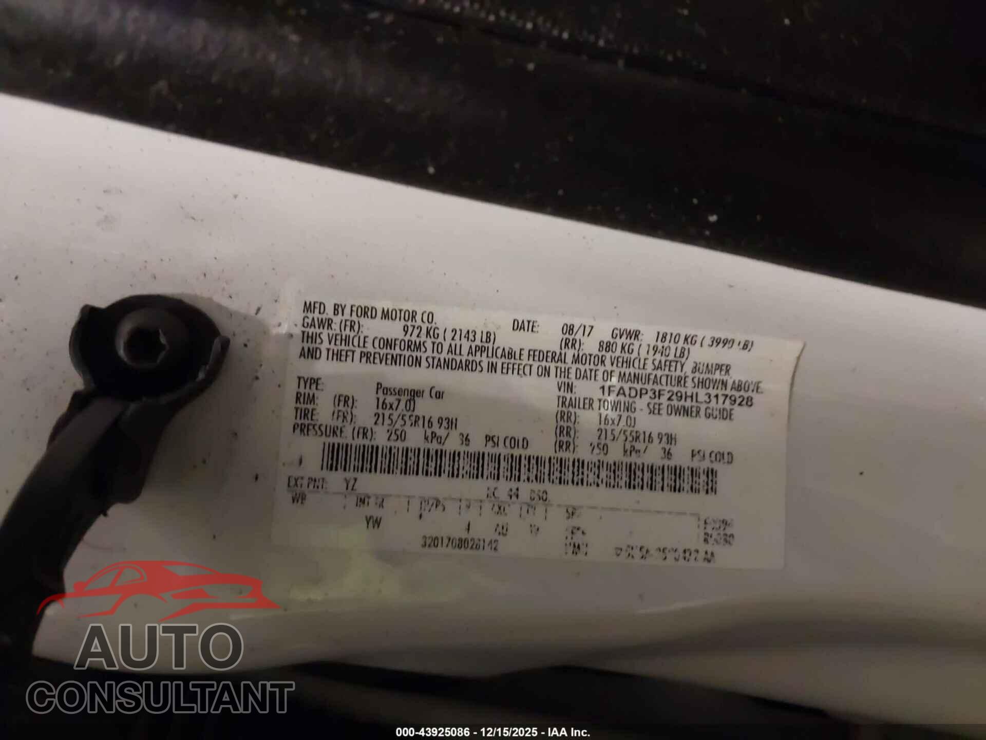 FORD FOCUS 2017 - 1FADP3F29HL317928