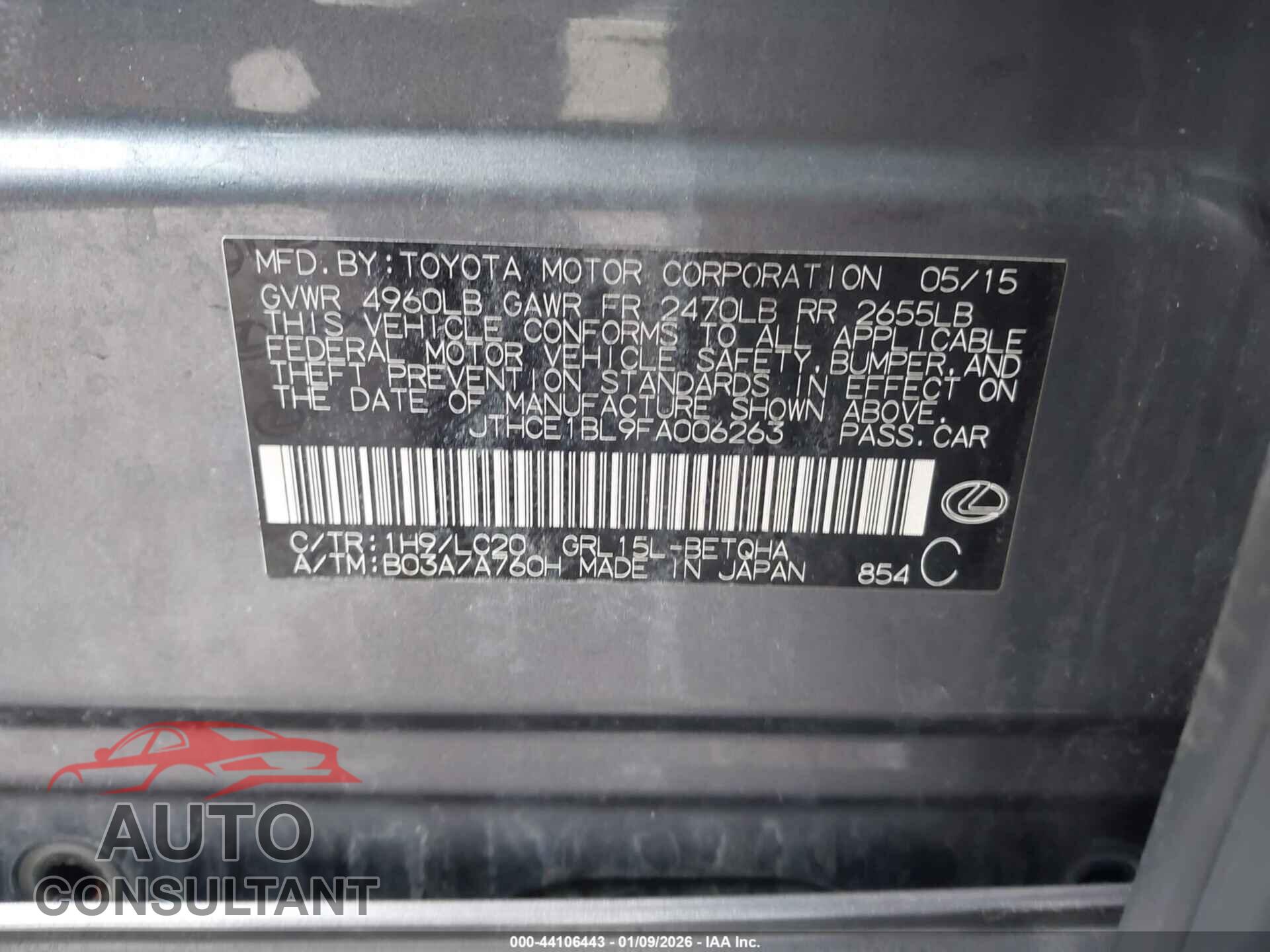 LEXUS GS 350 2015 - JTHCE1BL9FA006263