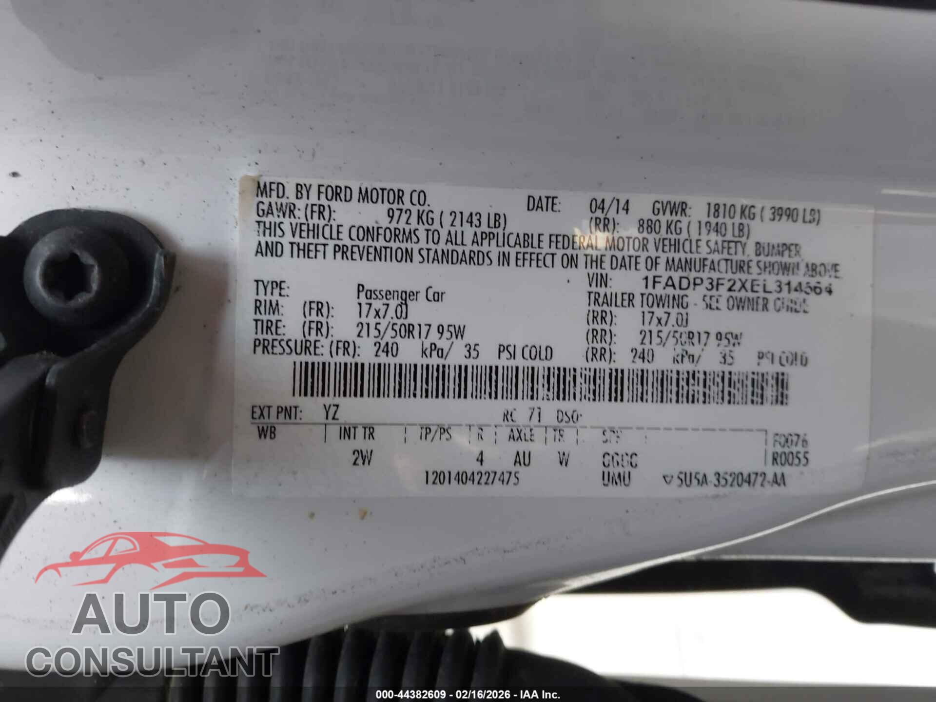 FORD FOCUS 2014 - 1FADP3F2XEL314564
