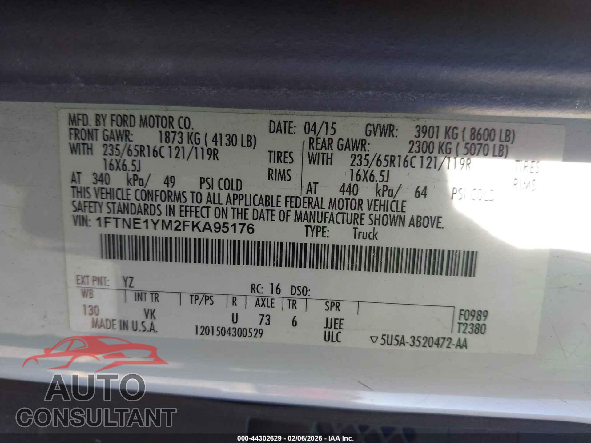 FORD TRANSIT-150 2015 - 1FTNE1YM2FKA95176