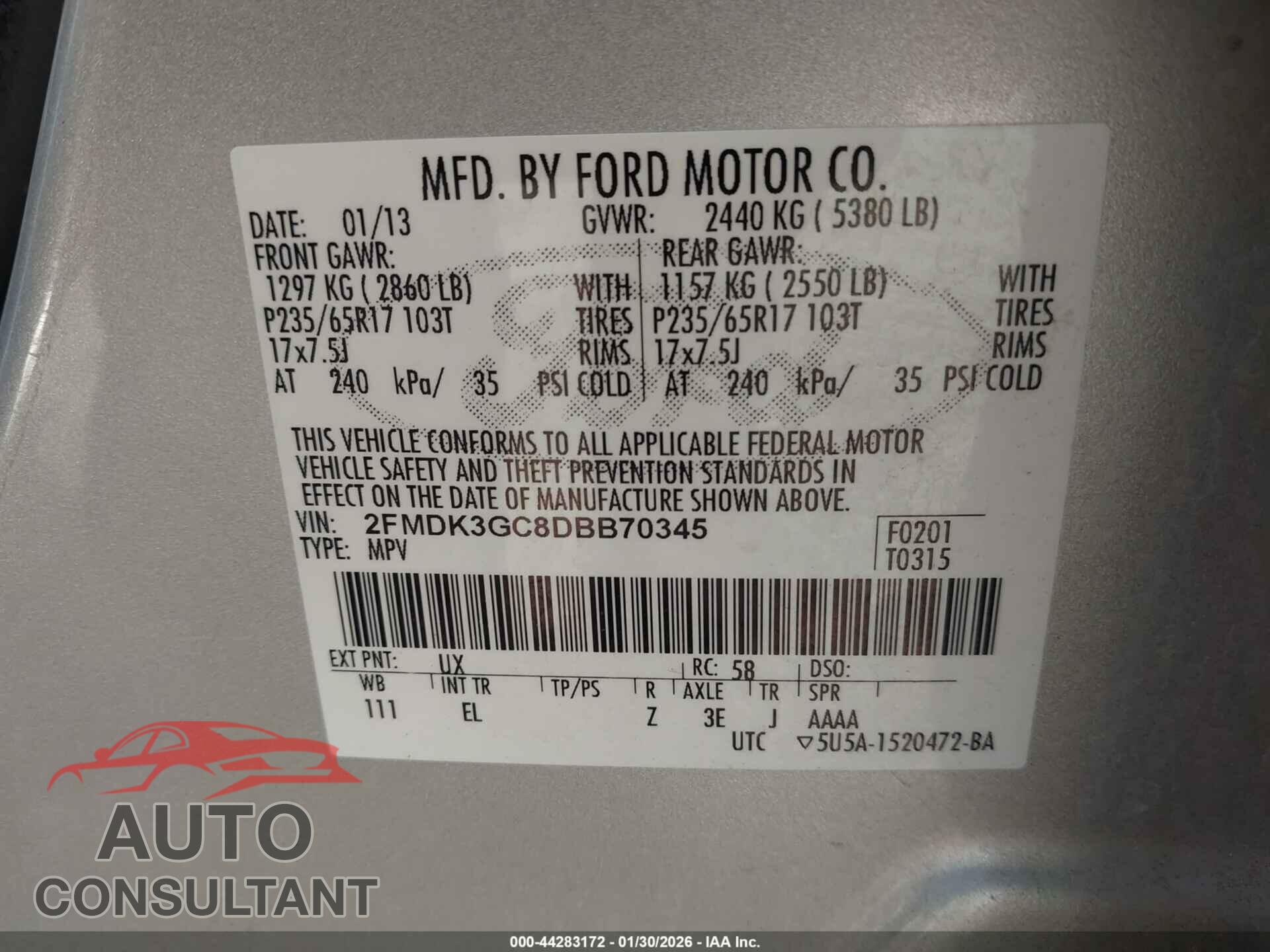 FORD EDGE 2013 - 2FMDK3GC8DBB70345