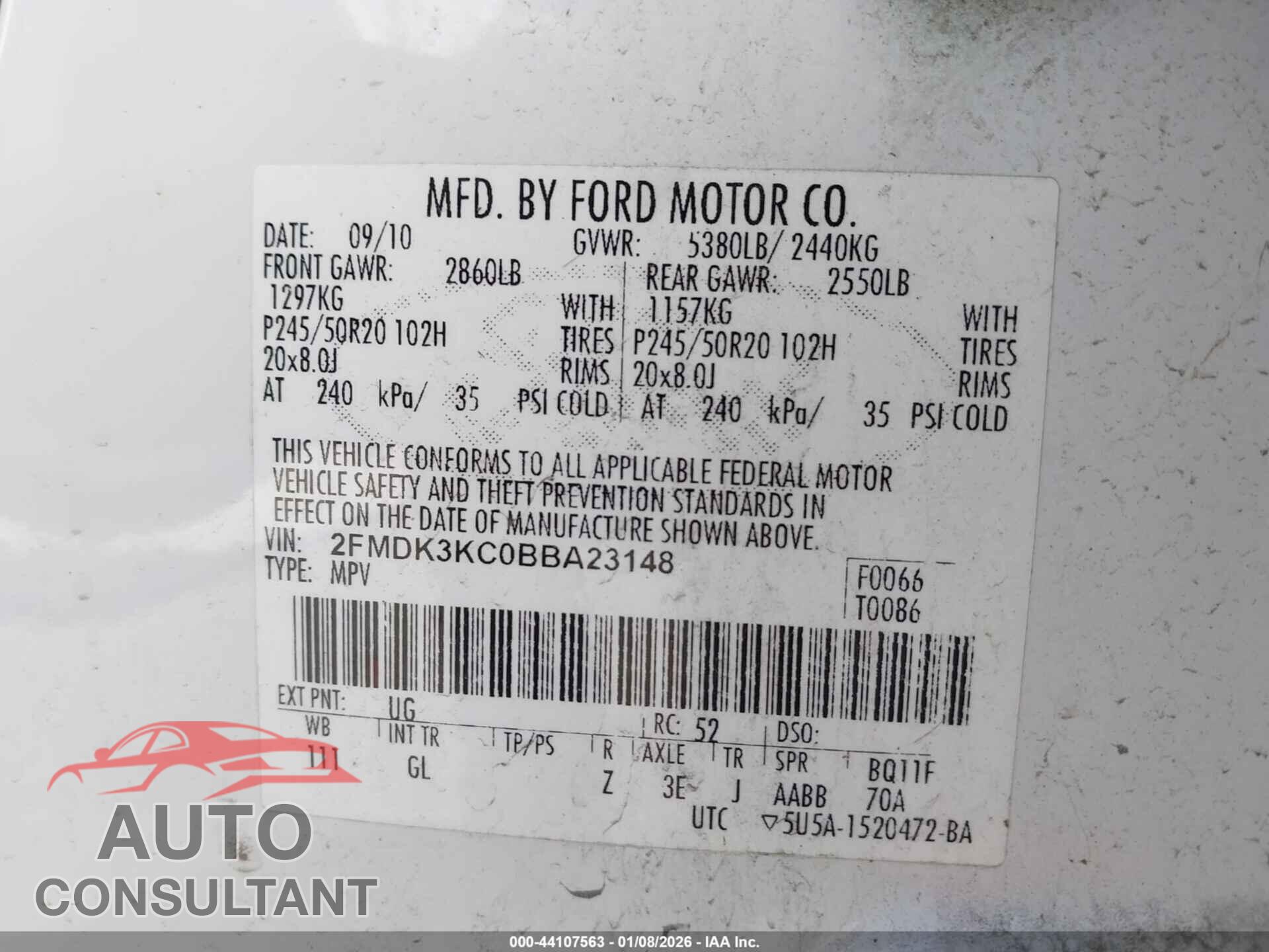 FORD EDGE 2011 - 2FMDK3KC0BBA23148