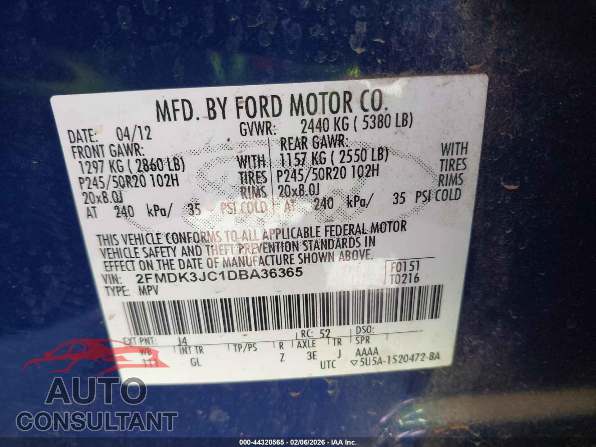 FORD EDGE 2013 - 2FMDK3JC1DBA36365