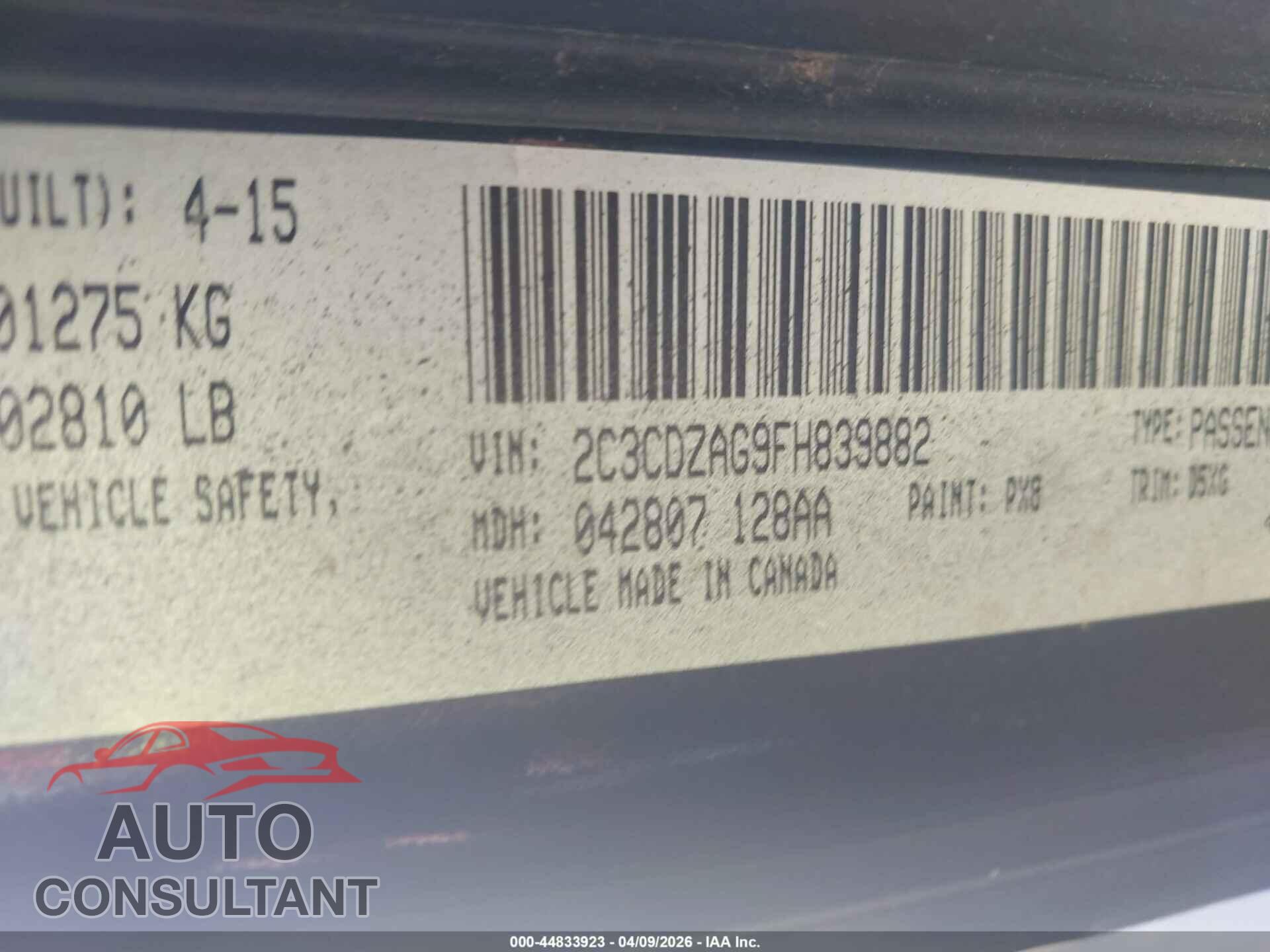 DODGE CHALLENGER 2015 - 2C3CDZAG9FH839882