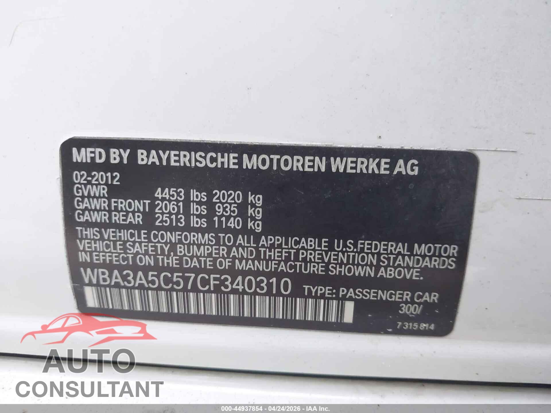 BMW 328I 2012 - WBA3A5C57CF340310