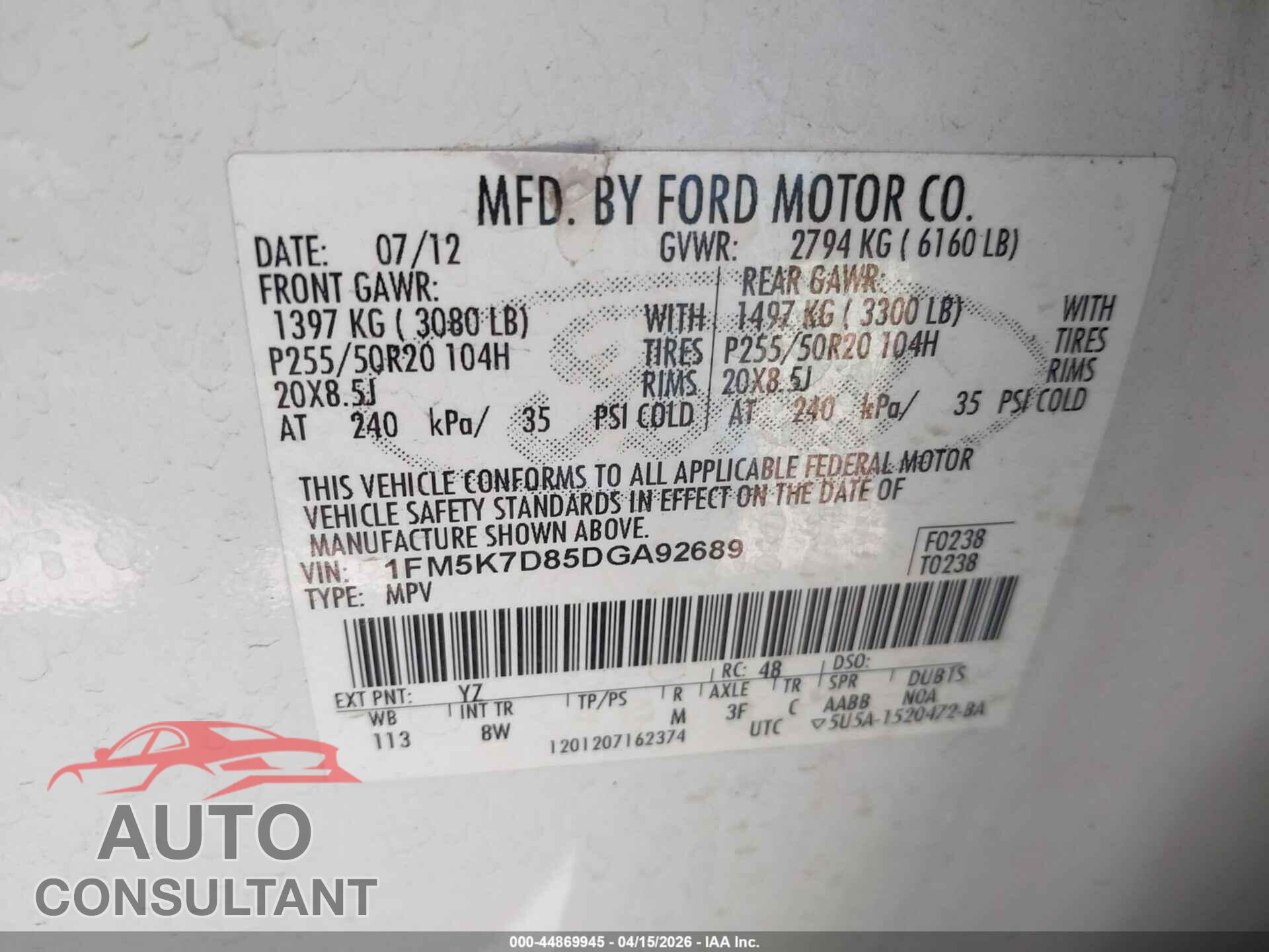 FORD EXPLORER 2013 - 1FM5K7D85DGA92689