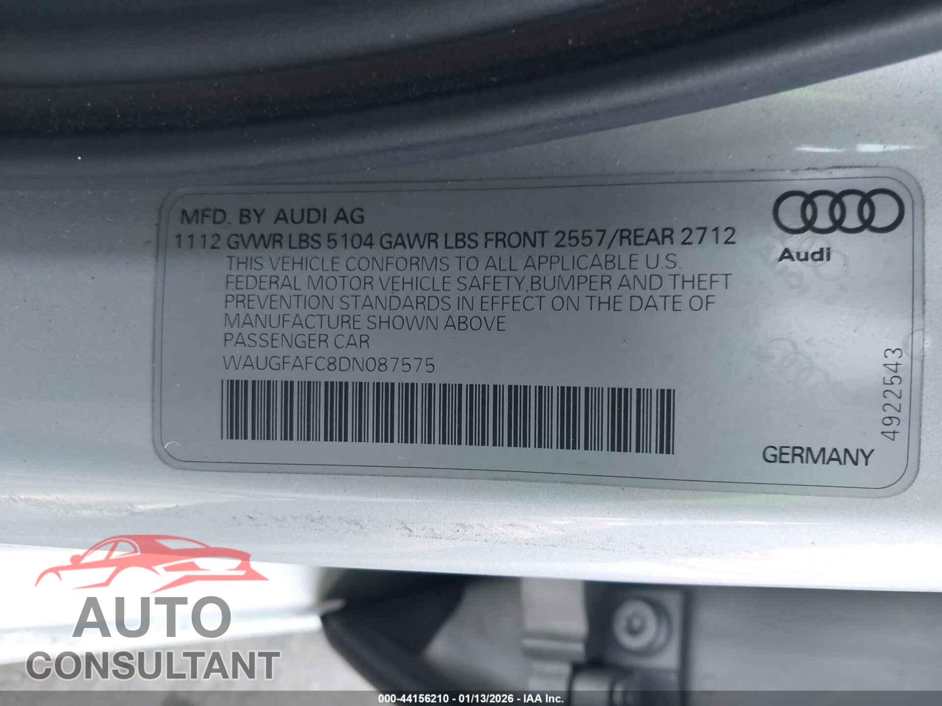 AUDI A6 2013 - WAUGFAFC8DN087575