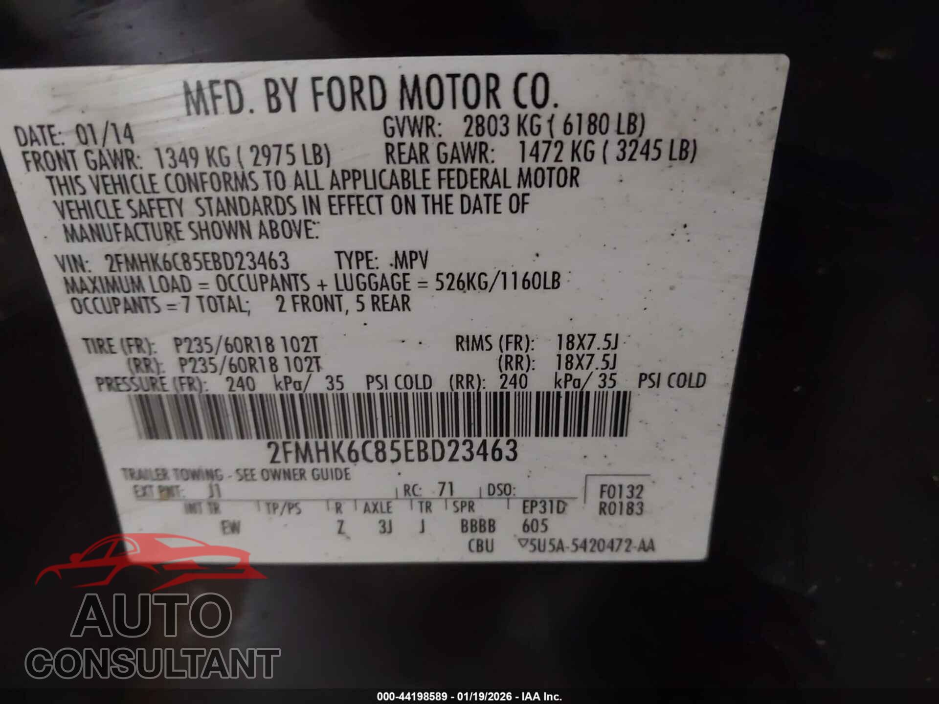 FORD FLEX 2014 - 2FMHK6C85EBD23463