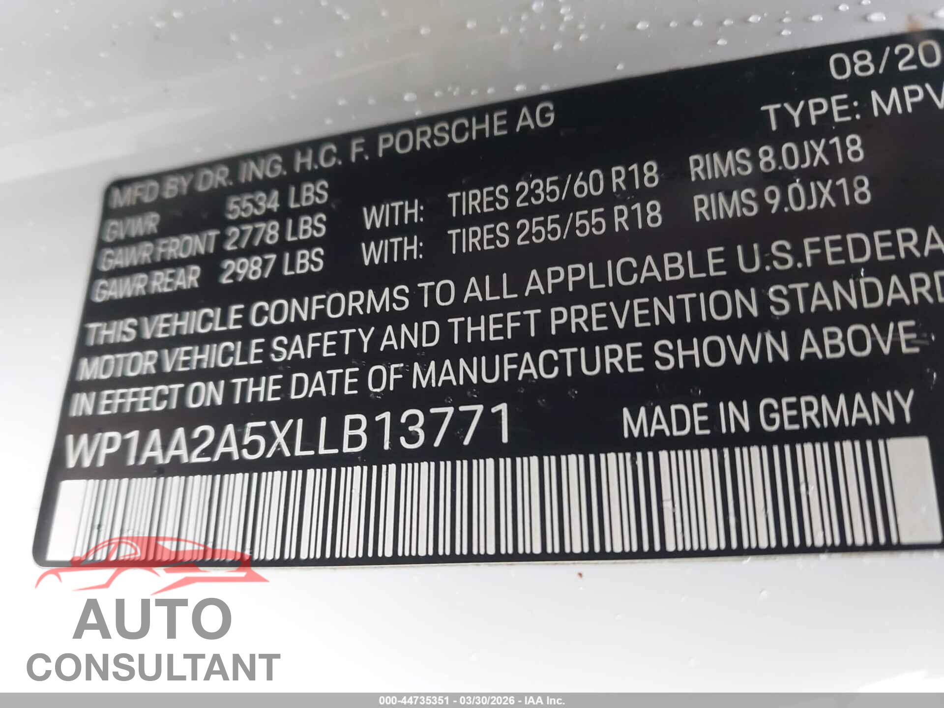 PORSCHE MACAN 2020 - WP1AA2A5XLLB13771