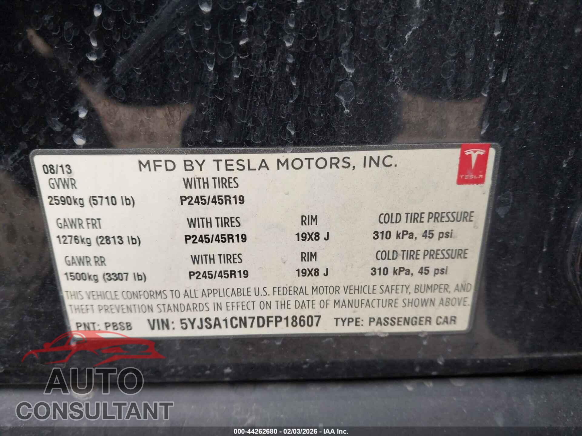 TESLA MODEL S 2013 - 5YJSA1CN7DFP18607