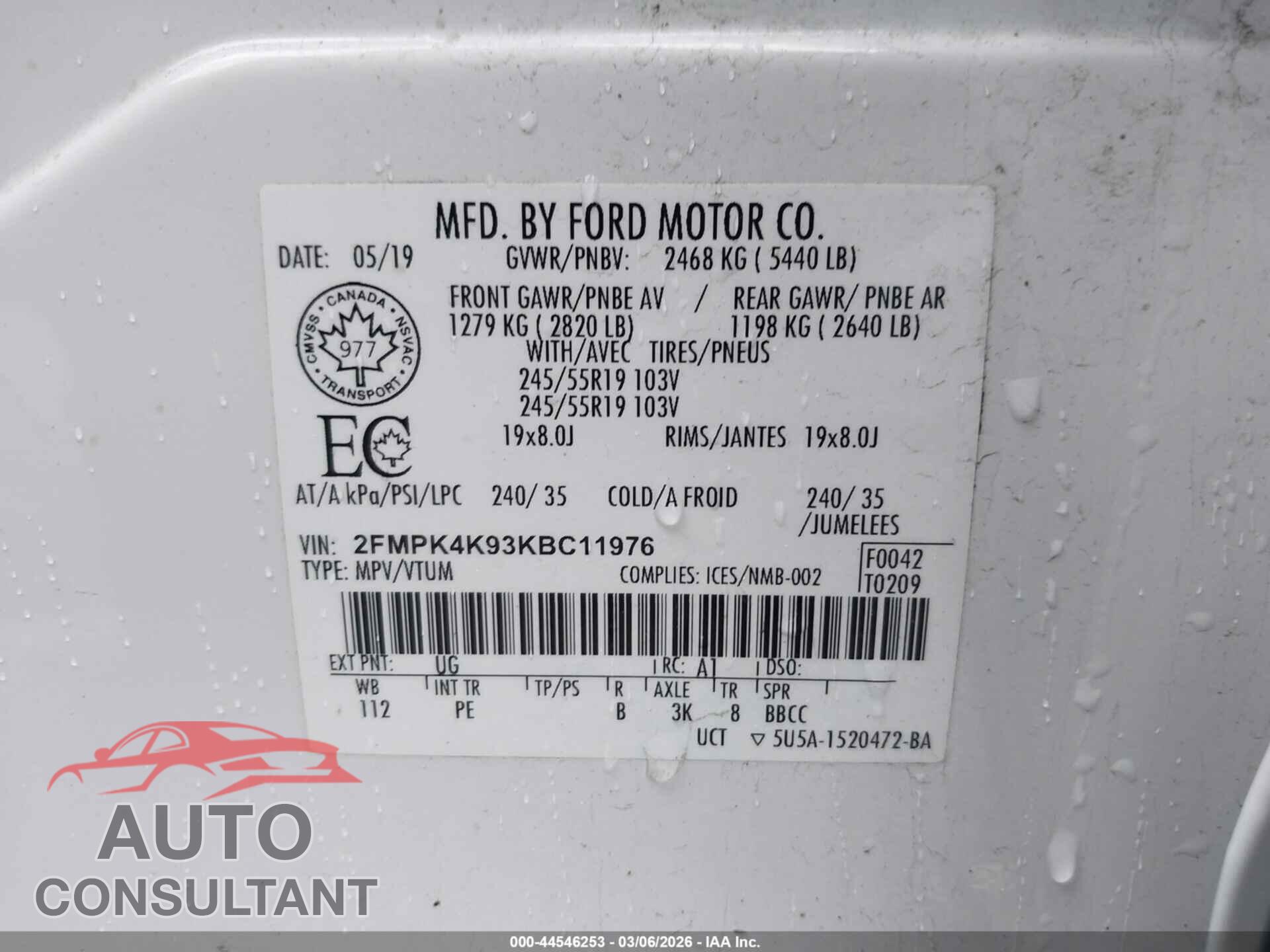 FORD EDGE 2019 - 2FMPK4K93KBC11976
