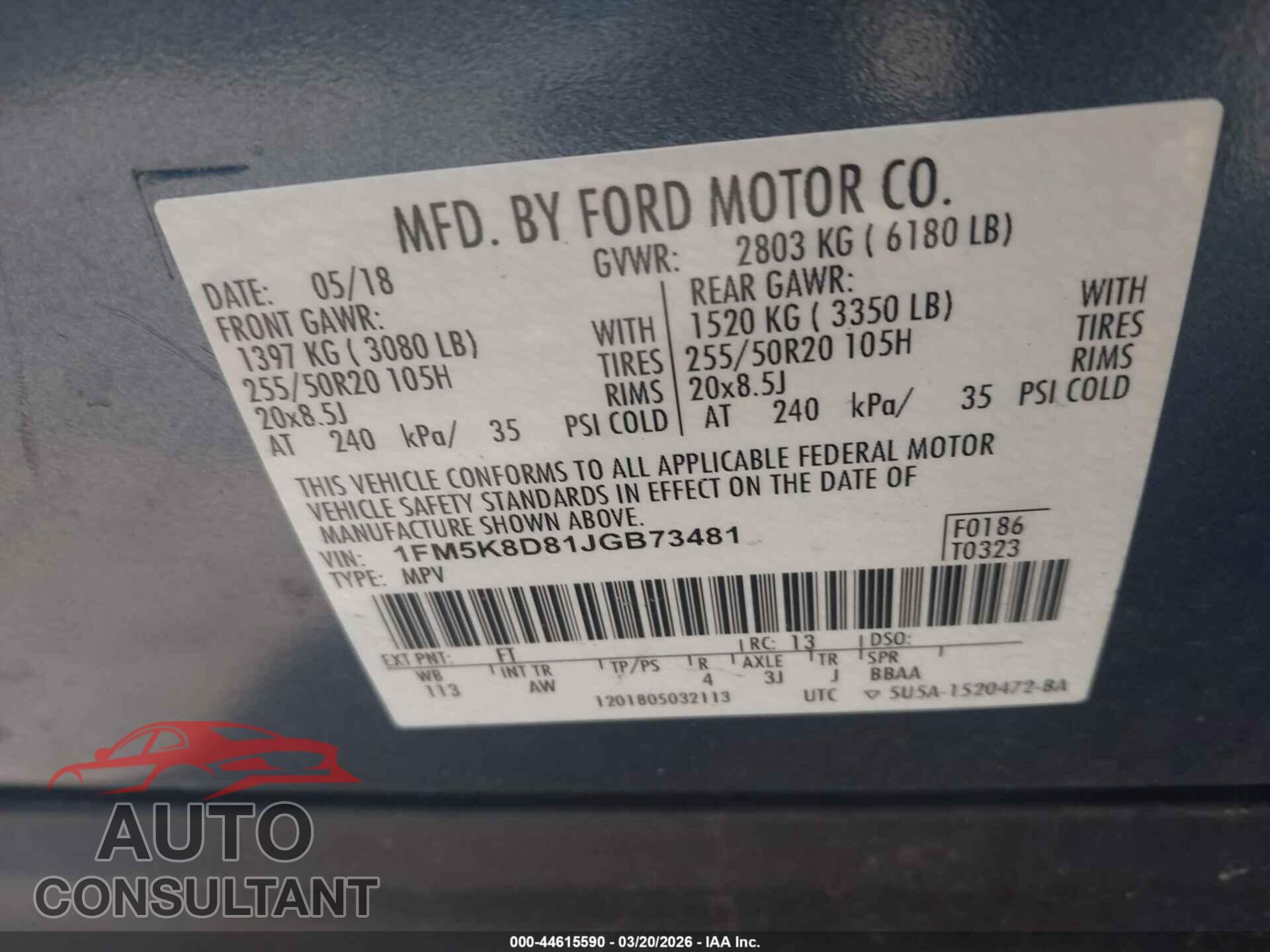 FORD EXPLORER 2018 - 1FM5K8D81JGB73481