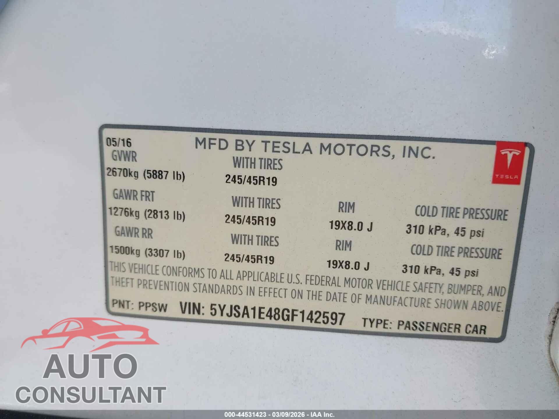 TESLA MODEL S 2016 - 5YJSA1E48GF142597
