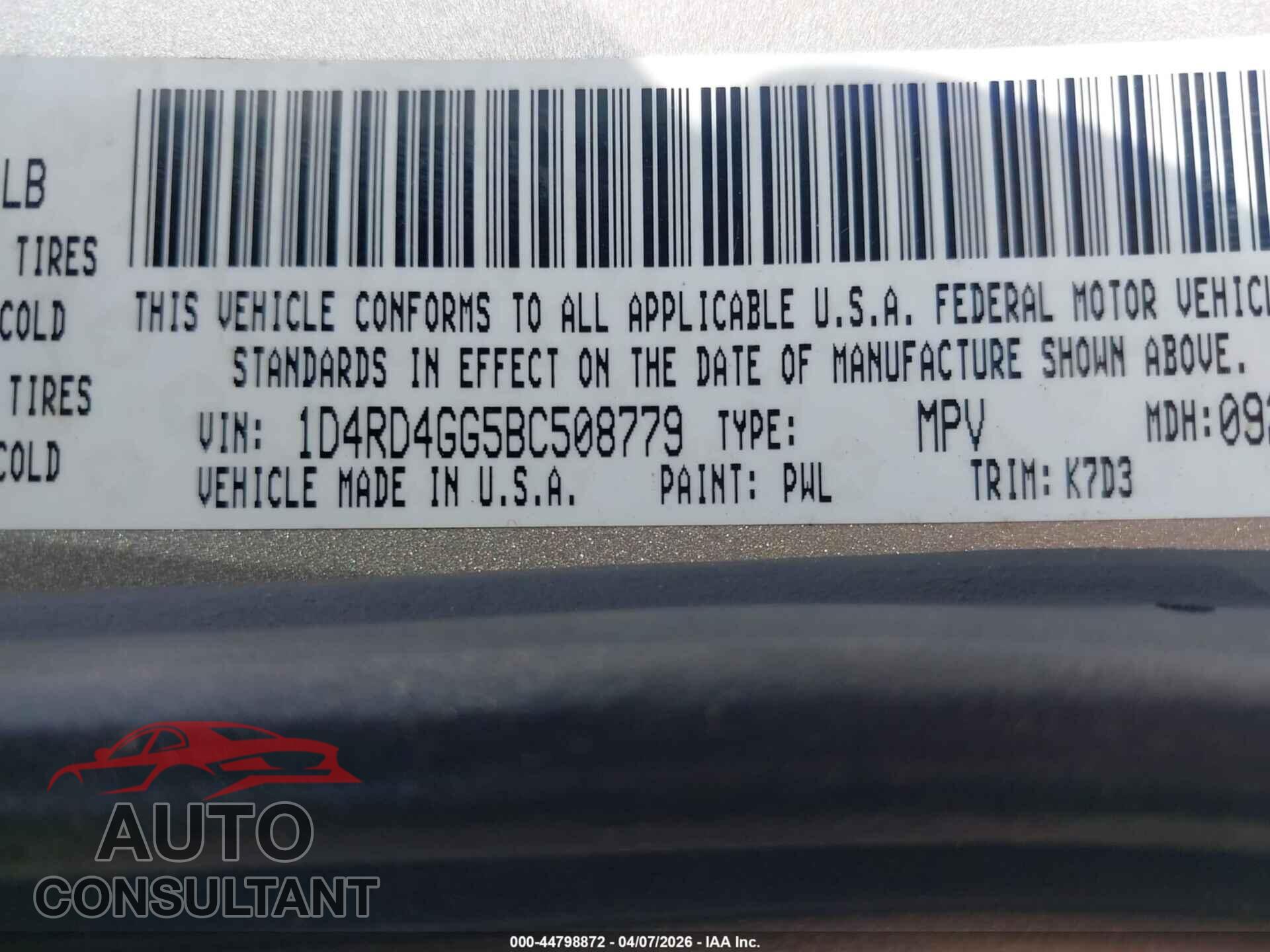 DODGE DURANGO 2011 - 1D4RD4GG5BC508779