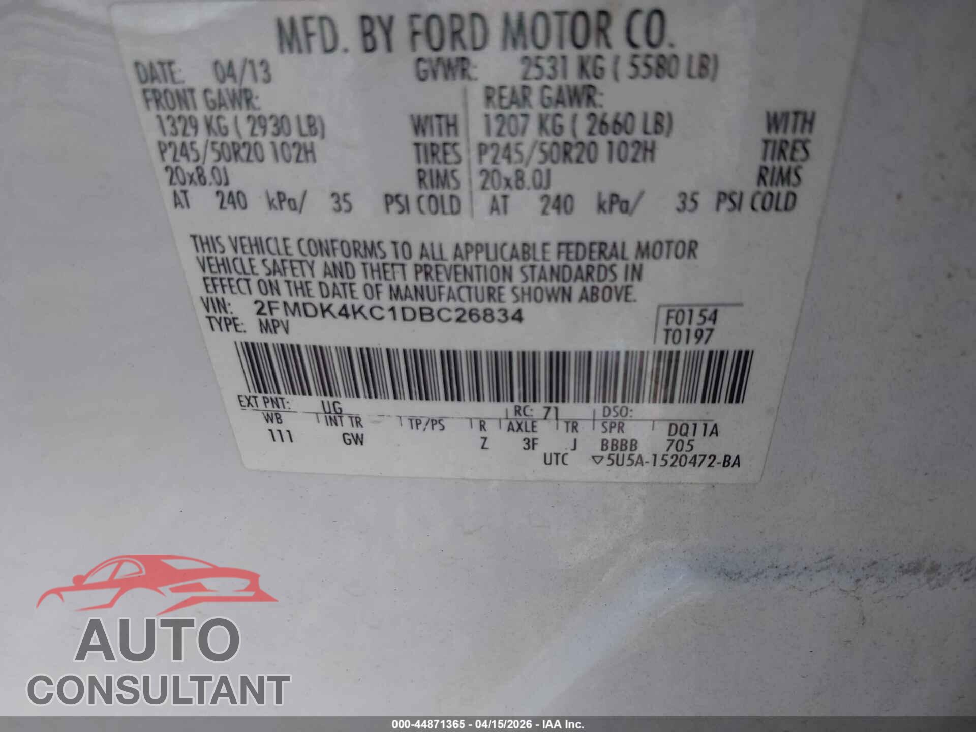 FORD EDGE 2013 - 2FMDK4KC1DBC26834