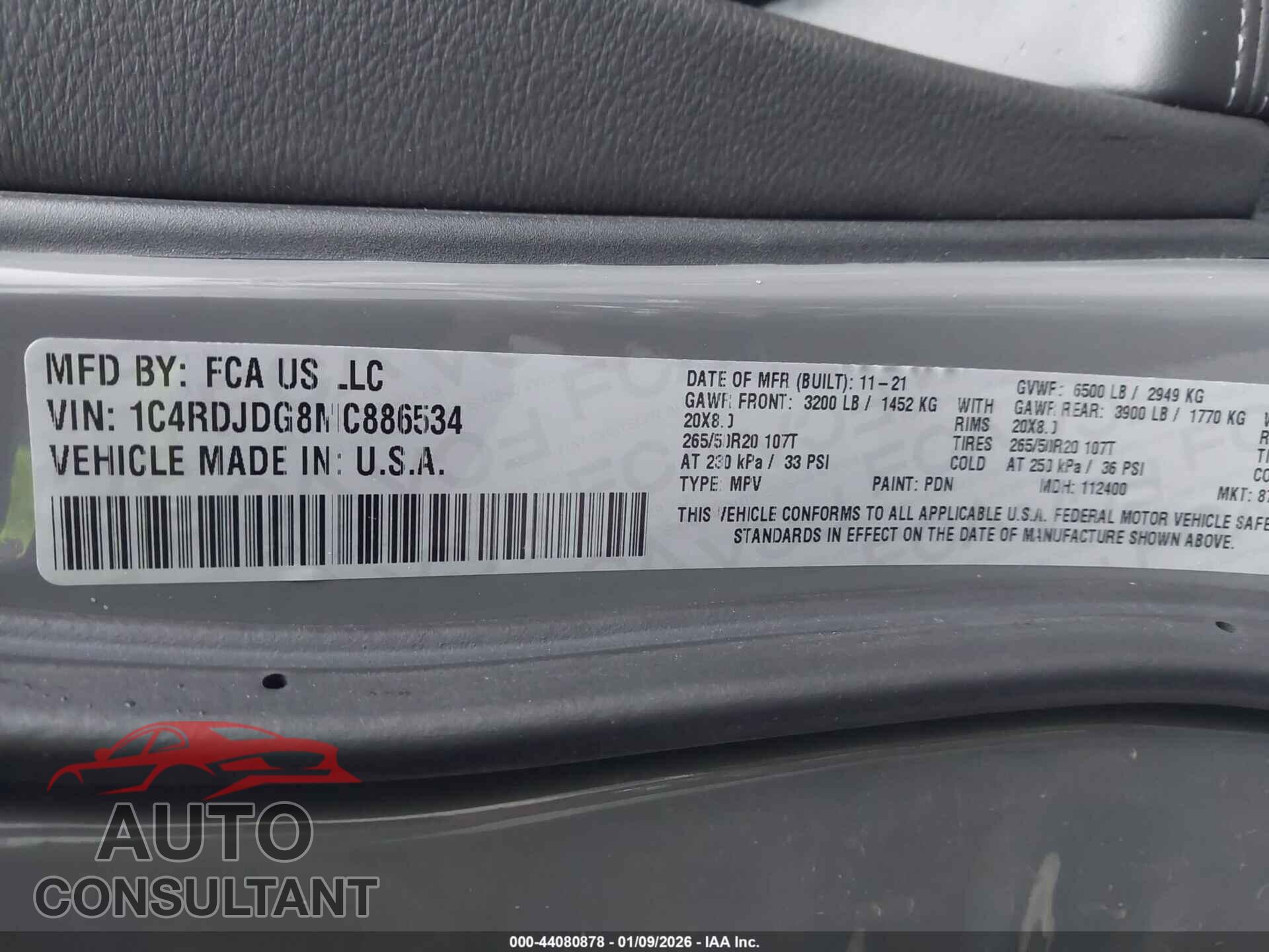 DODGE DURANGO 2021 - 1C4RDJDG8MC886534