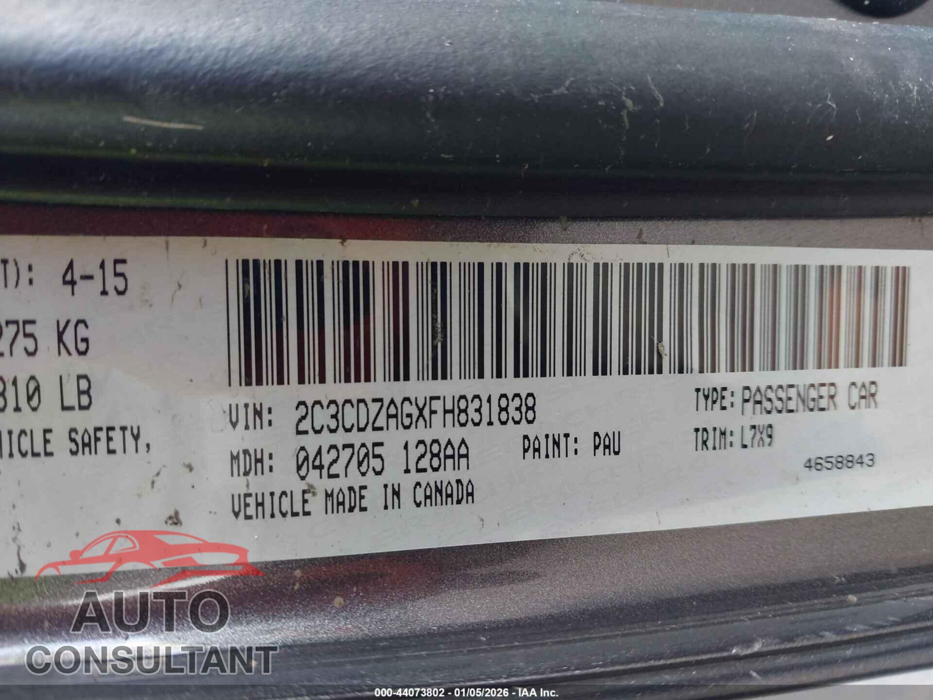 DODGE CHALLENGER 2015 - 2C3CDZAGXFH831838