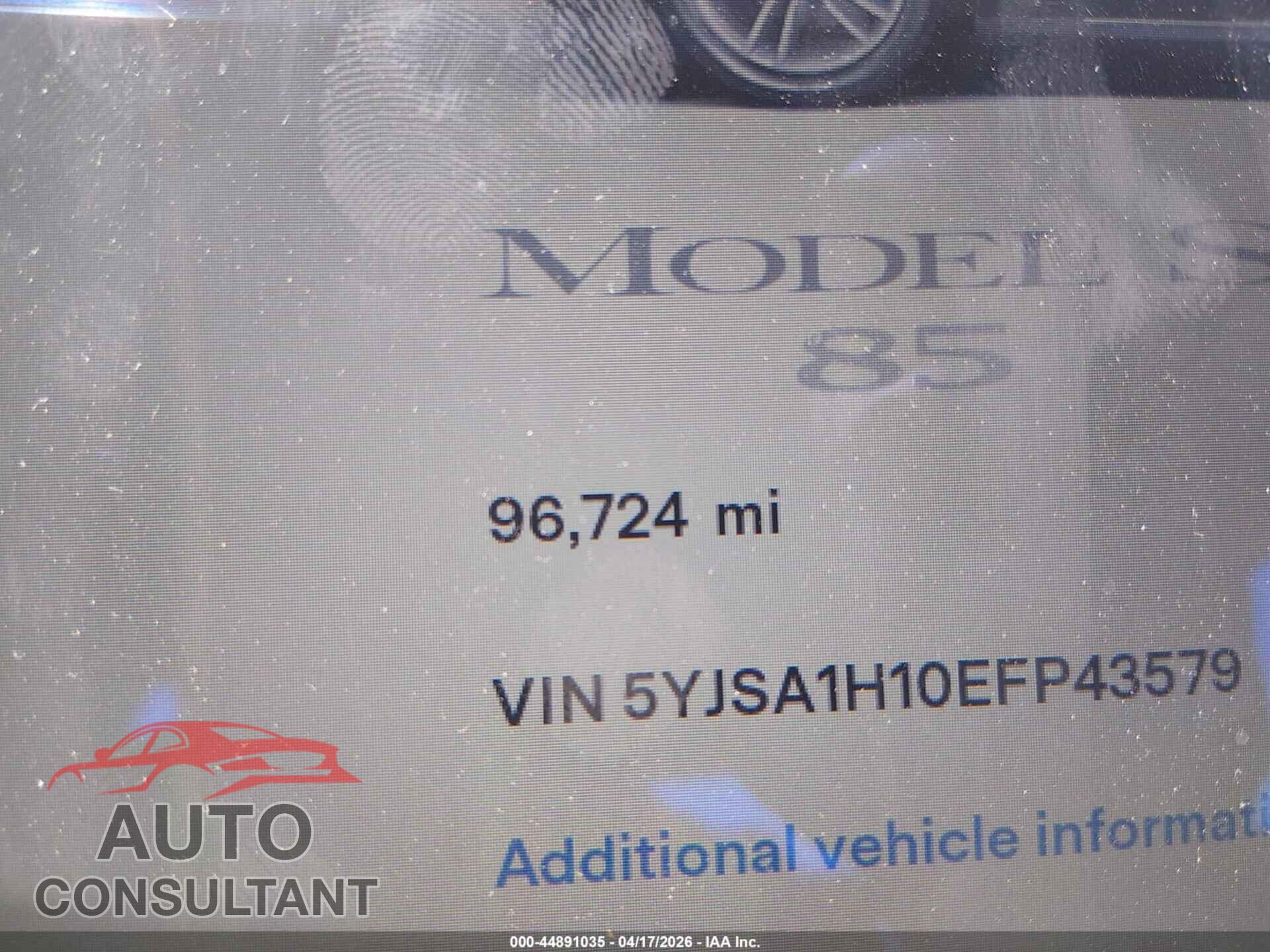 TESLA MODEL S 2014 - 5YJSA1H10EFP43579