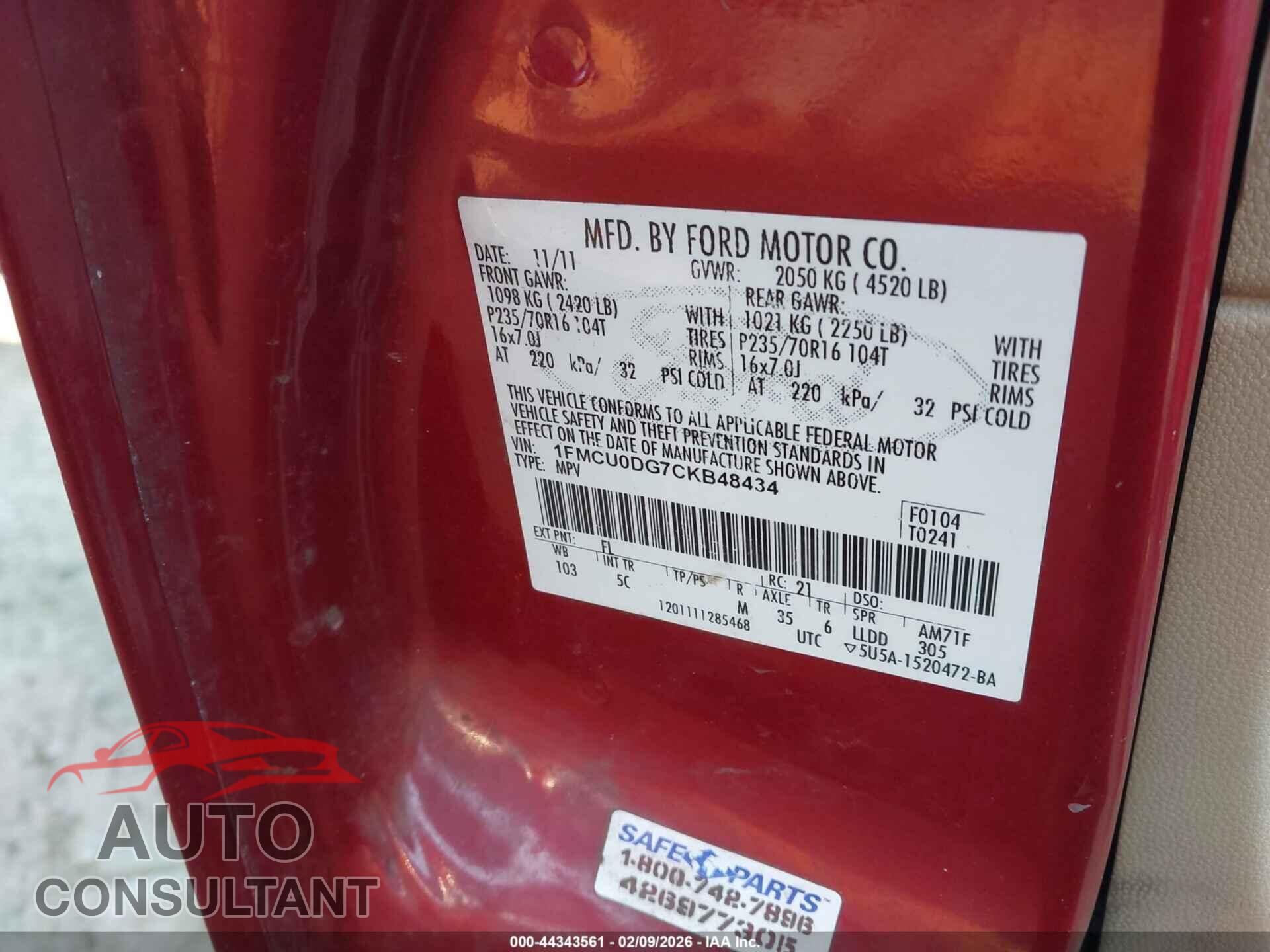 FORD ESCAPE 2012 - 1FMCU0DG7CKB48434