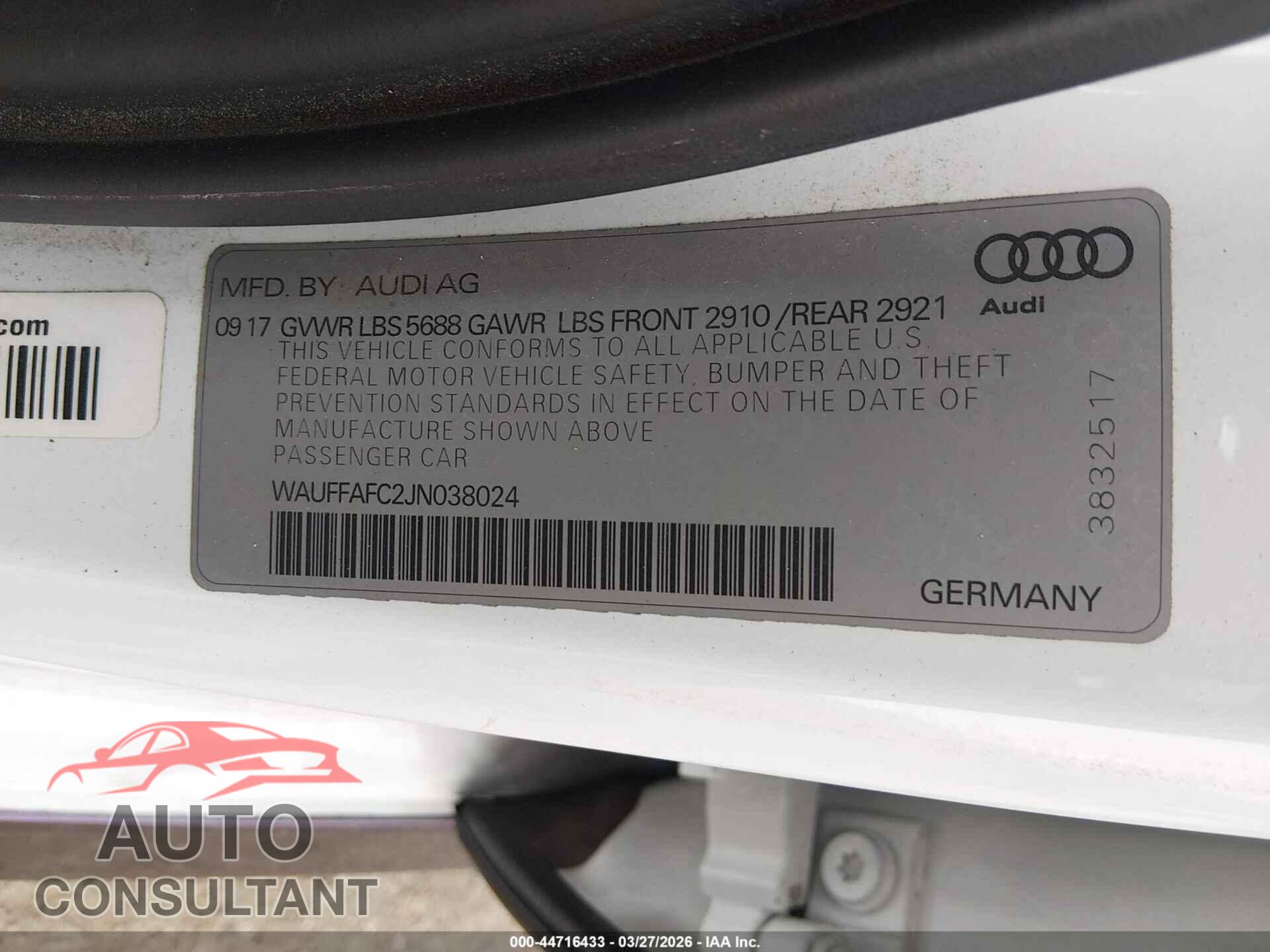 AUDI S6 2018 - WAUFFAFC2JN038024