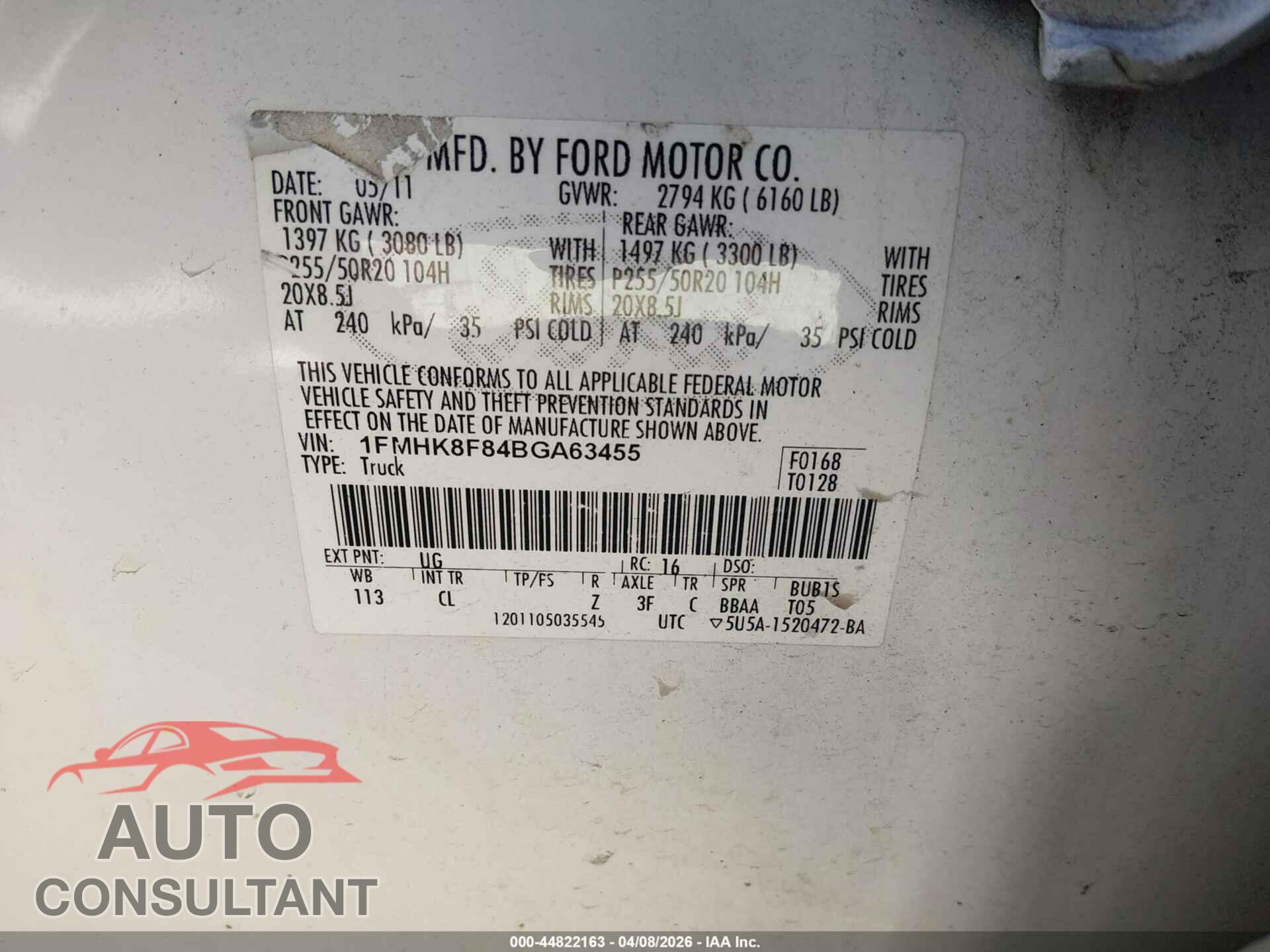 FORD EXPLORER 2011 - 1FMHK8F84BGA63455