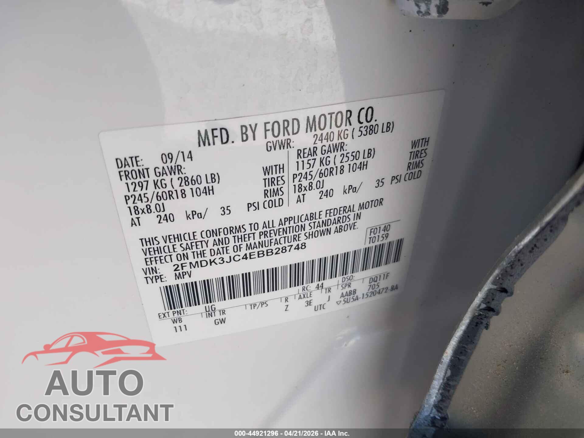 FORD EDGE 2014 - 2FMDK3JC4EBB28748