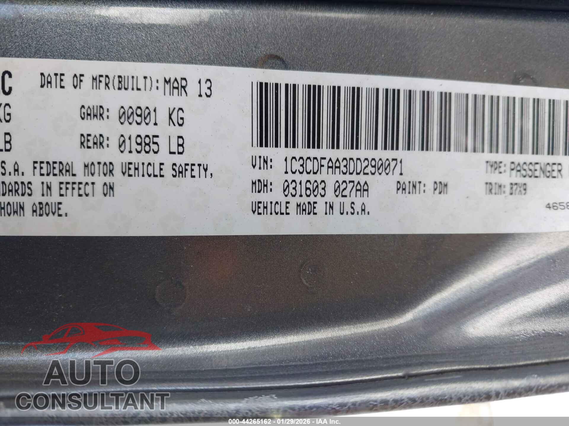 DODGE DART 2013 - 1C3CDFAA3DD290071