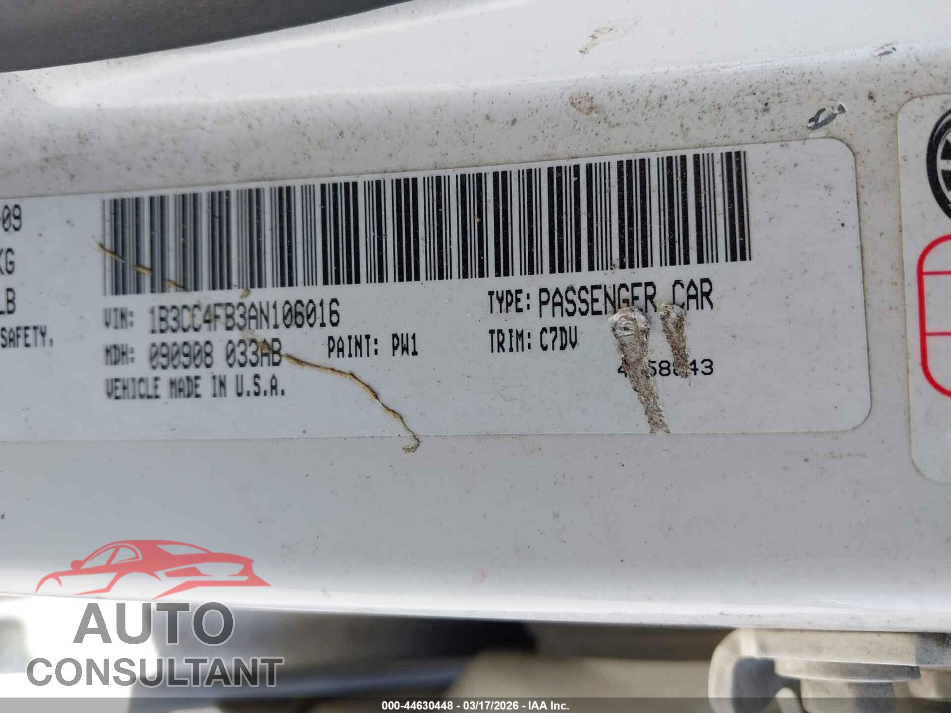 DODGE AVENGER 2010 - 1B3CC4FB3AN106016