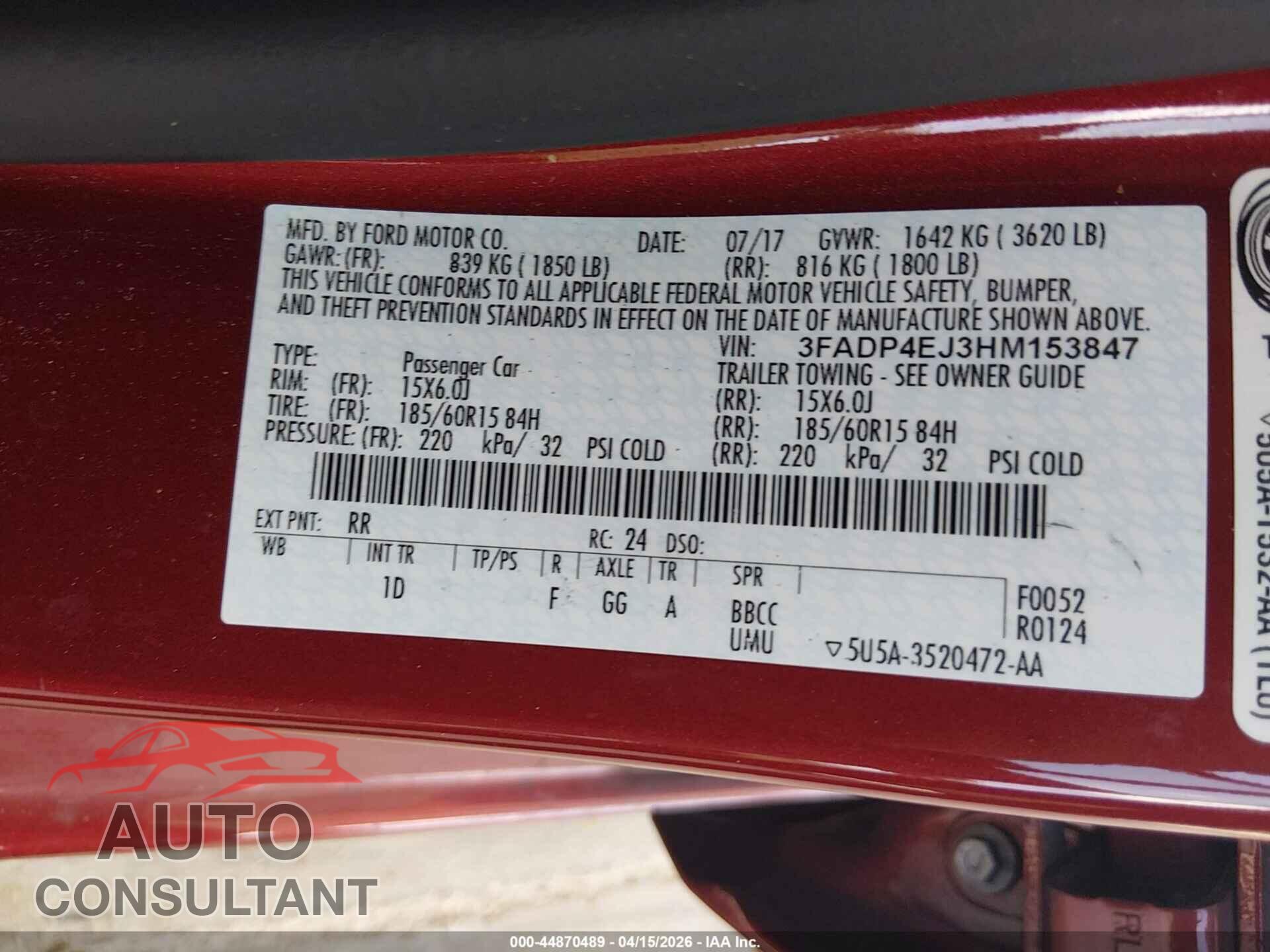 FORD FIESTA 2017 - 3FADP4EJ3HM153847