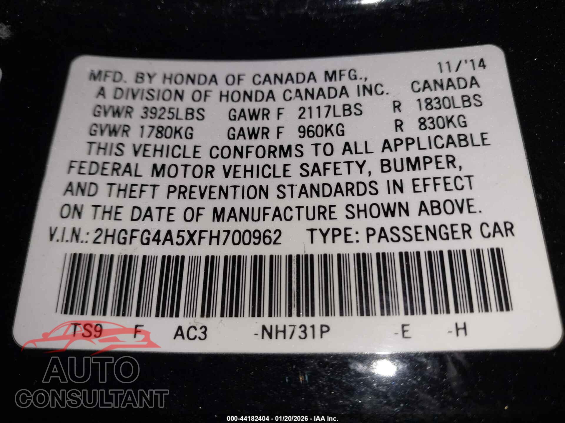 HONDA CIVIC 2015 - 2HGFG4A5XFH700962
