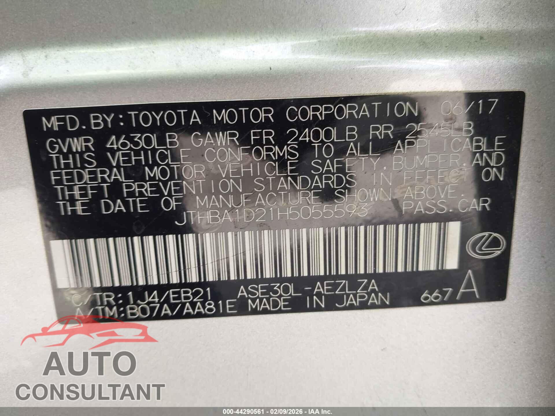LEXUS IS 200T 2017 - JTHBA1D21H5055593