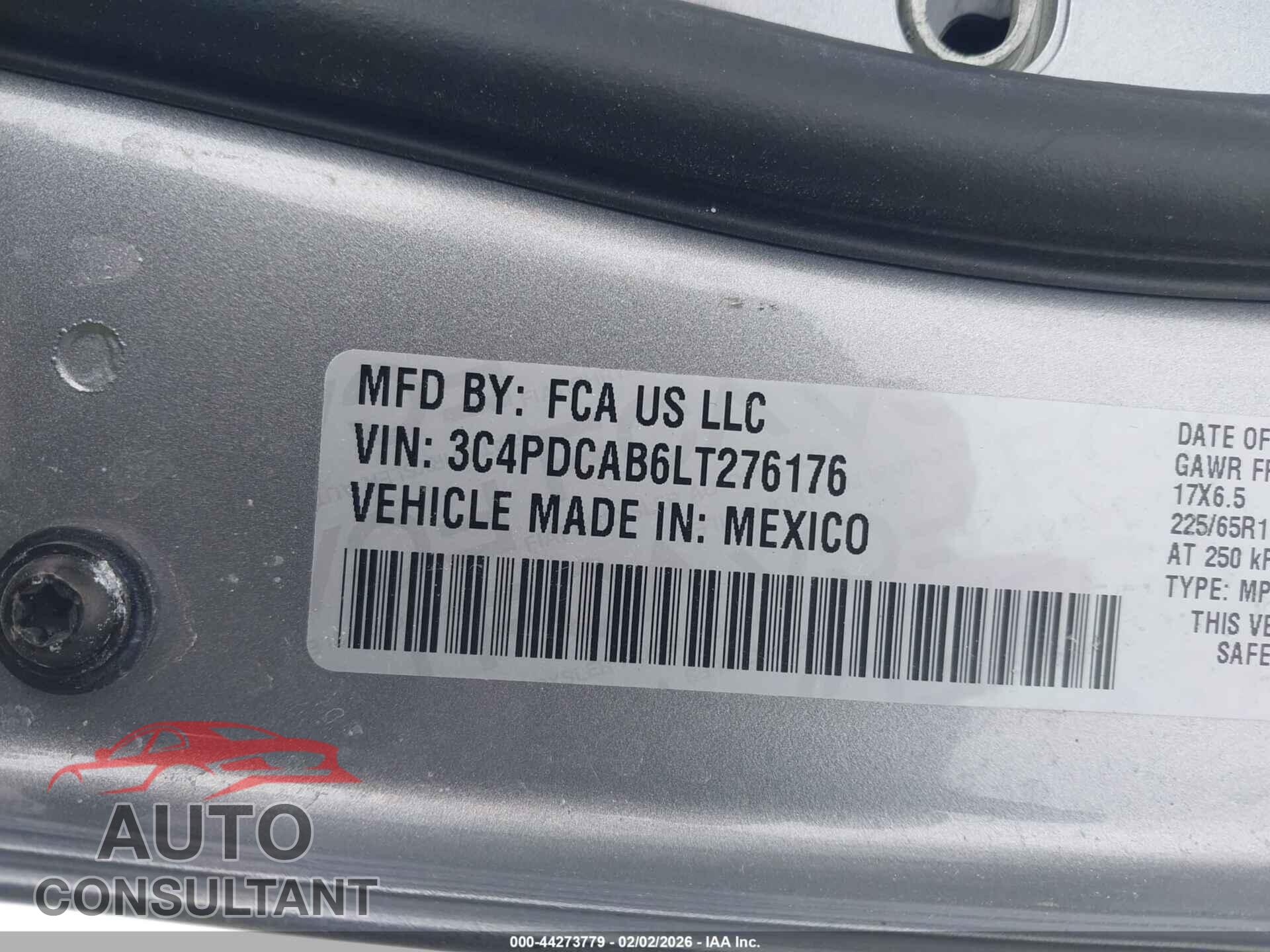 DODGE JOURNEY 2020 - 3C4PDCAB6LT276176