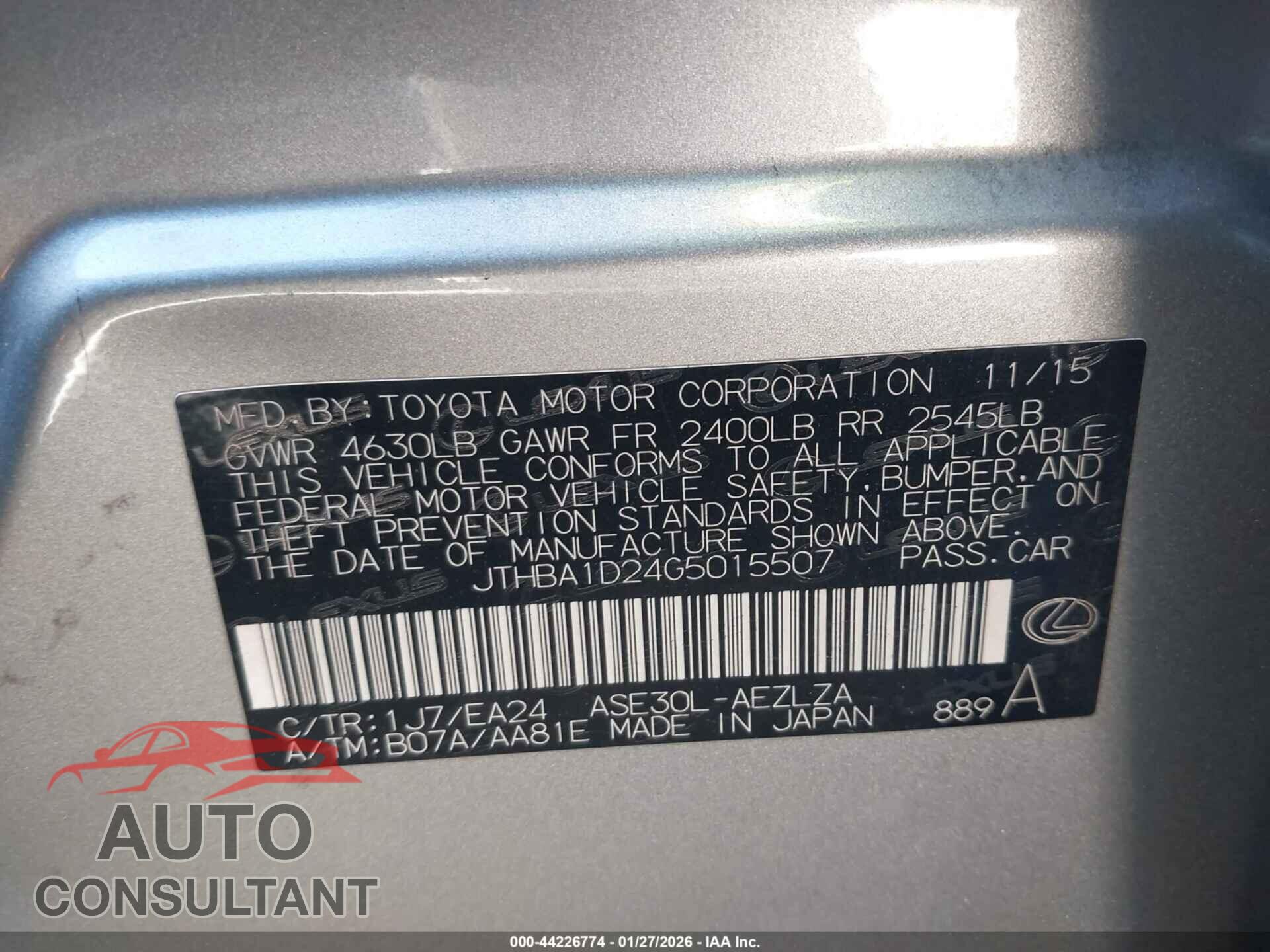 LEXUS IS 200T 2016 - JTHBA1D24G5015507