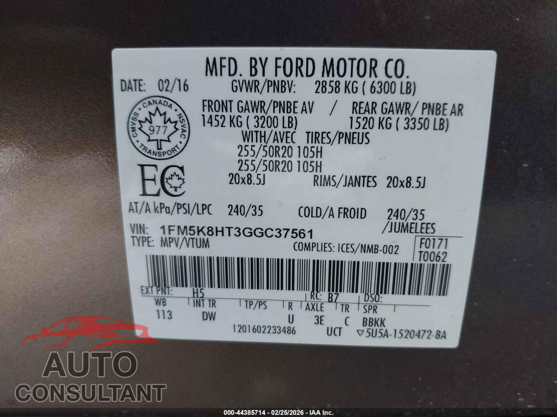 FORD EXPLORER 2016 - 1FM5K8HT3GGC37561