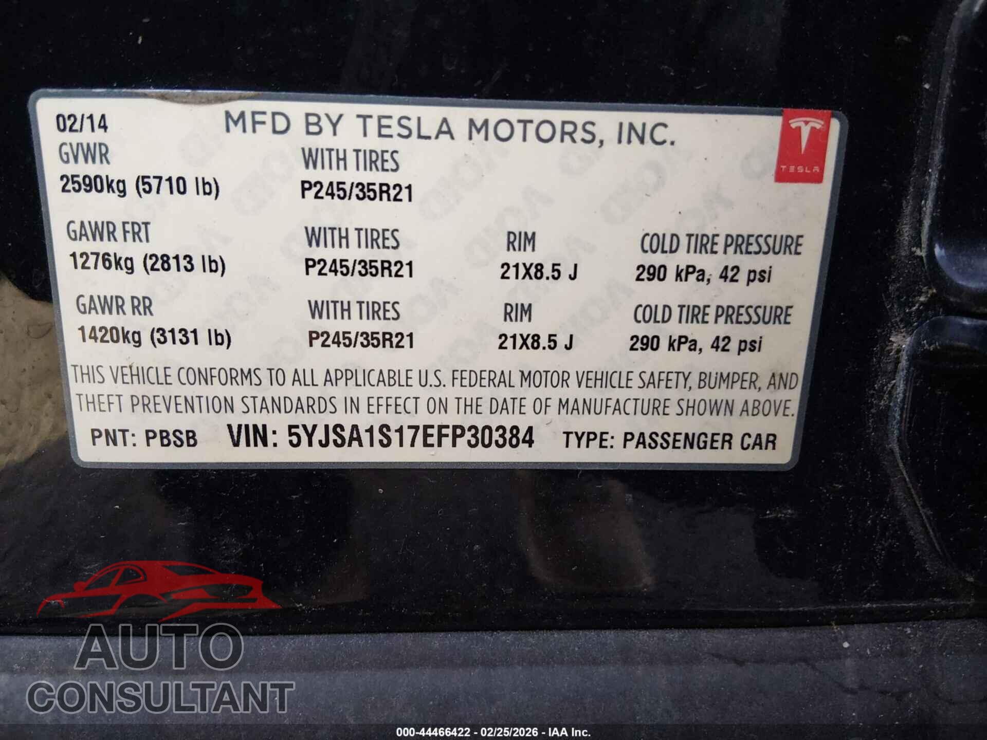 TESLA MODEL S 2014 - 5YJSA1S17EFP30384