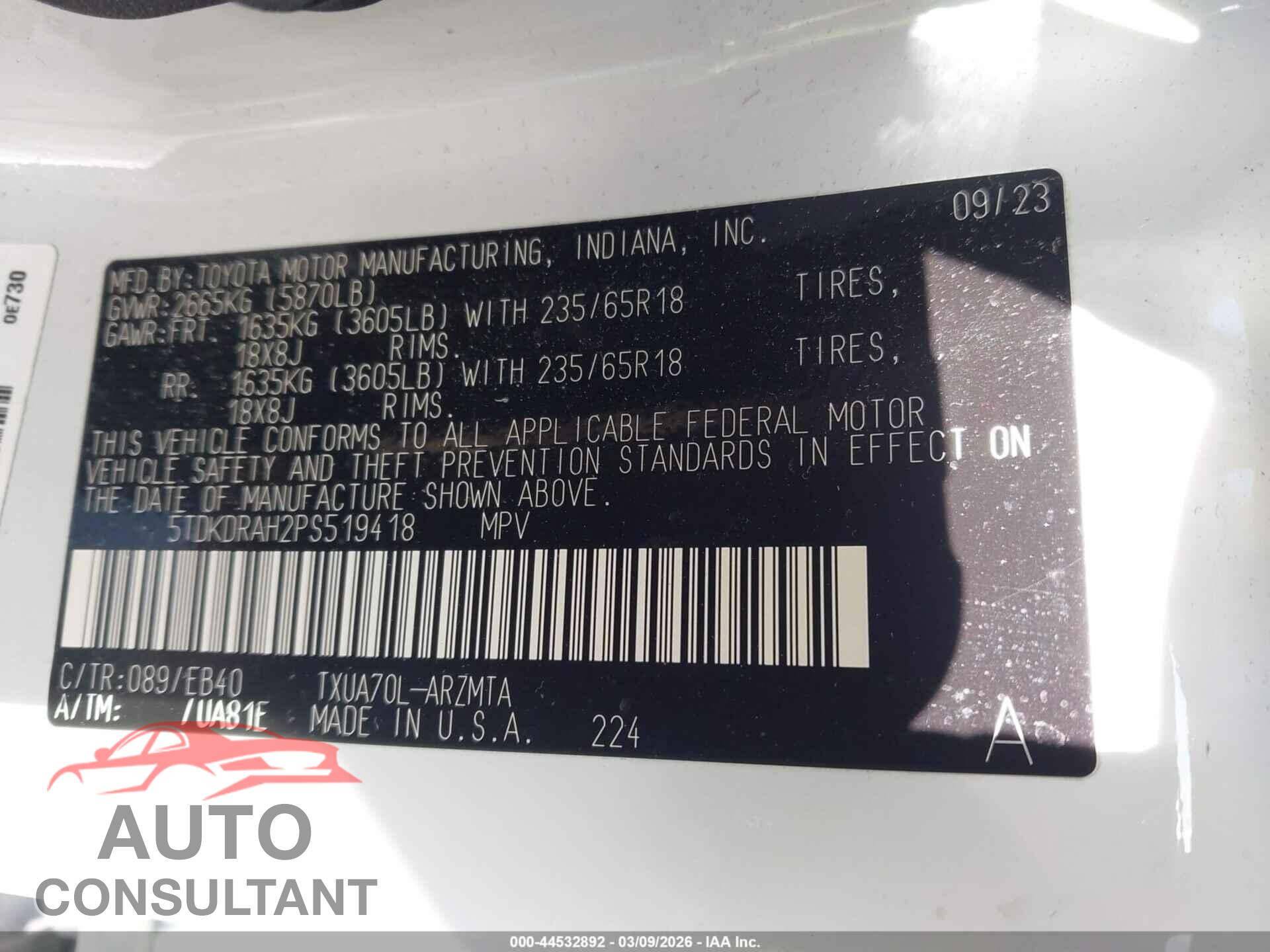 TOYOTA HIGHLANDER 2023 - 5TDKDRAH2PS519418