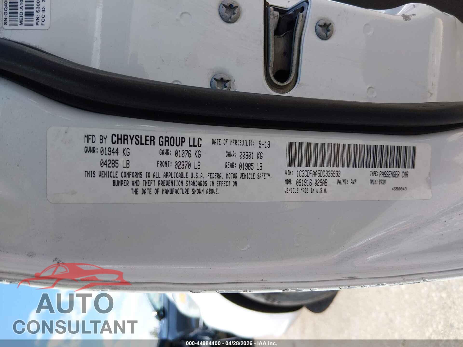DODGE DART 2013 - 1C3CDFAA5DD335933