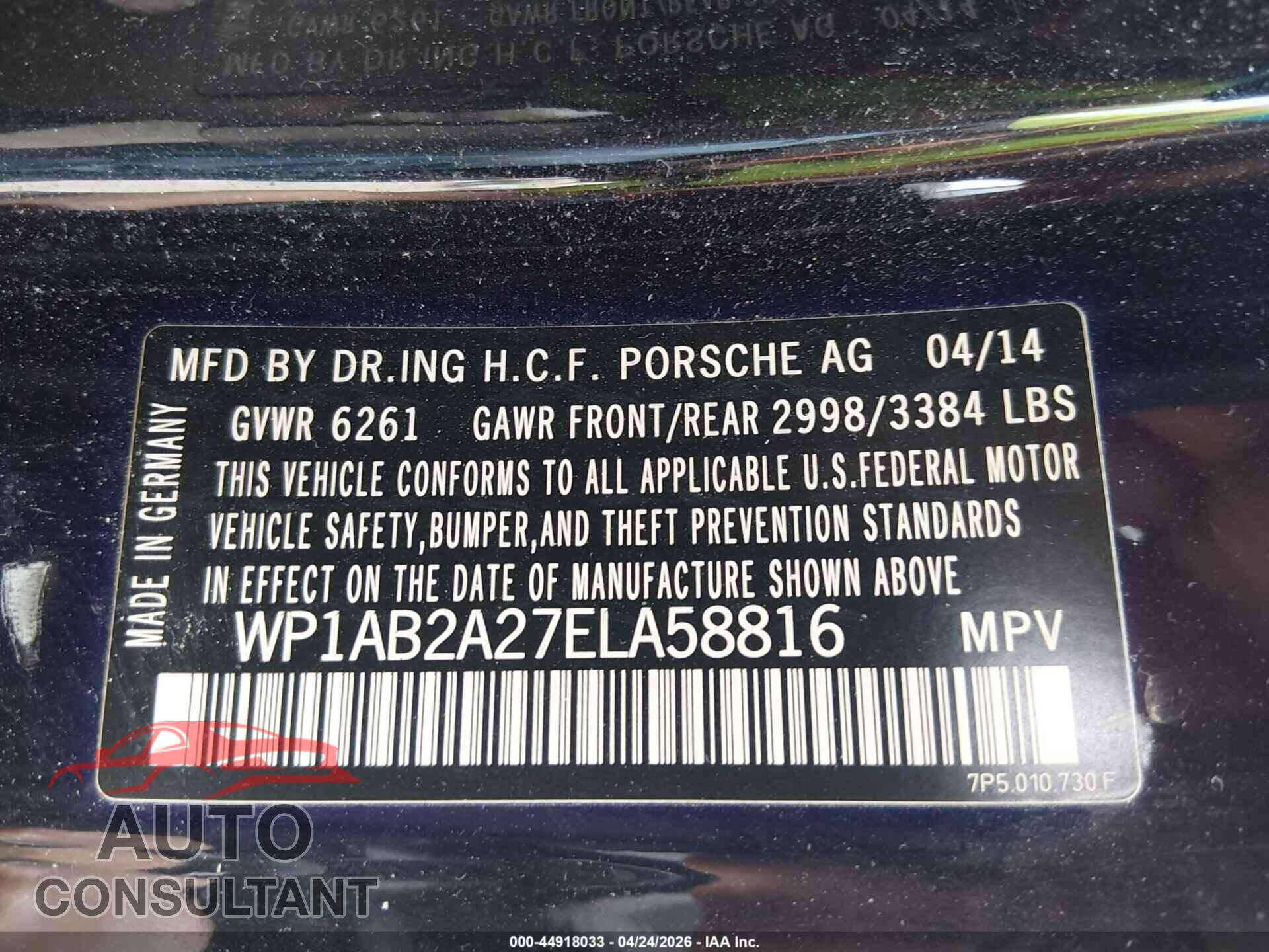 PORSCHE CAYENNE 2014 - WP1AB2A27ELA58816