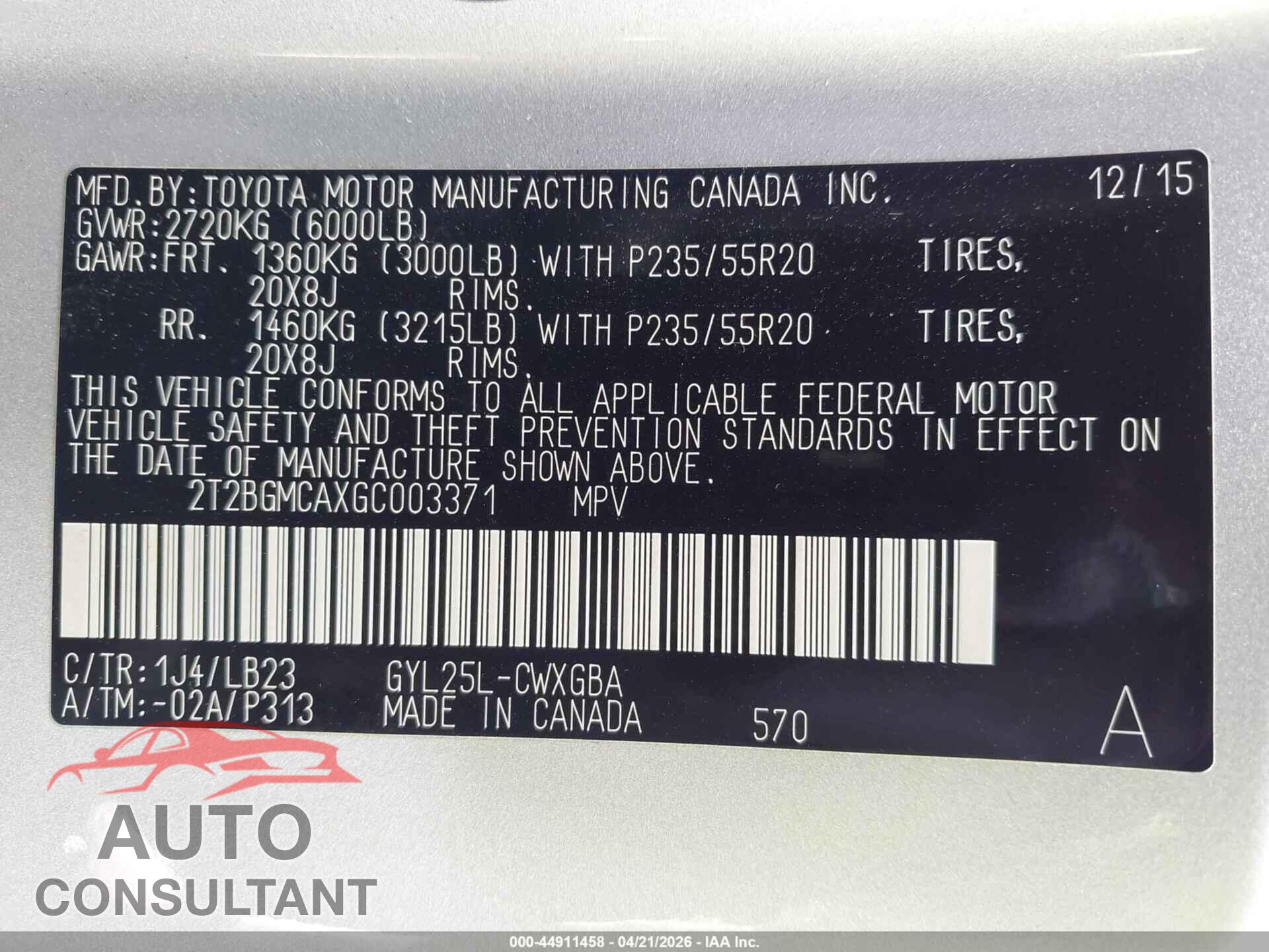 LEXUS RX 450H 2016 - 2T2BGMCAXGC003371