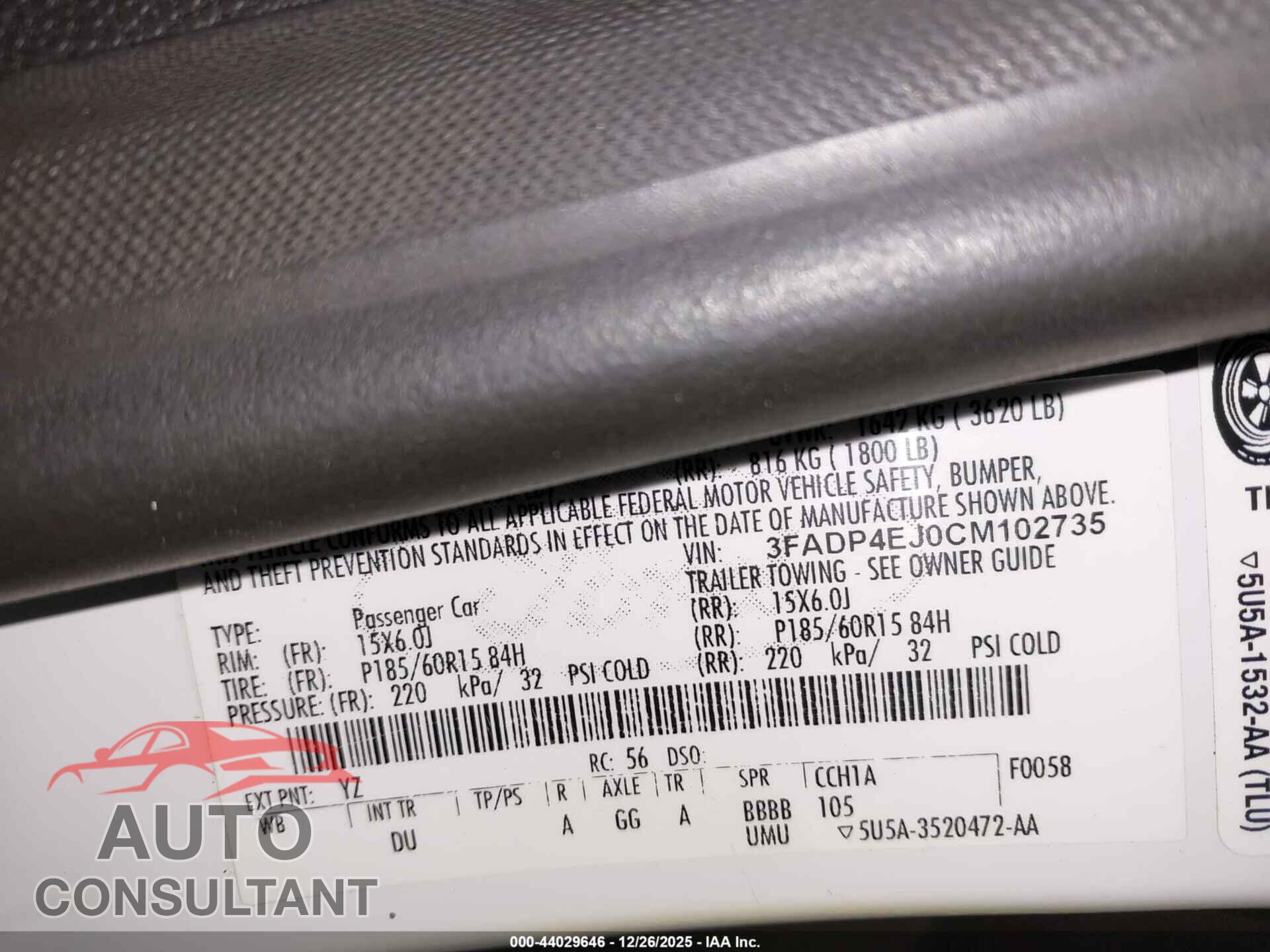 FORD FIESTA 2012 - 3FADP4EJ0CM102735