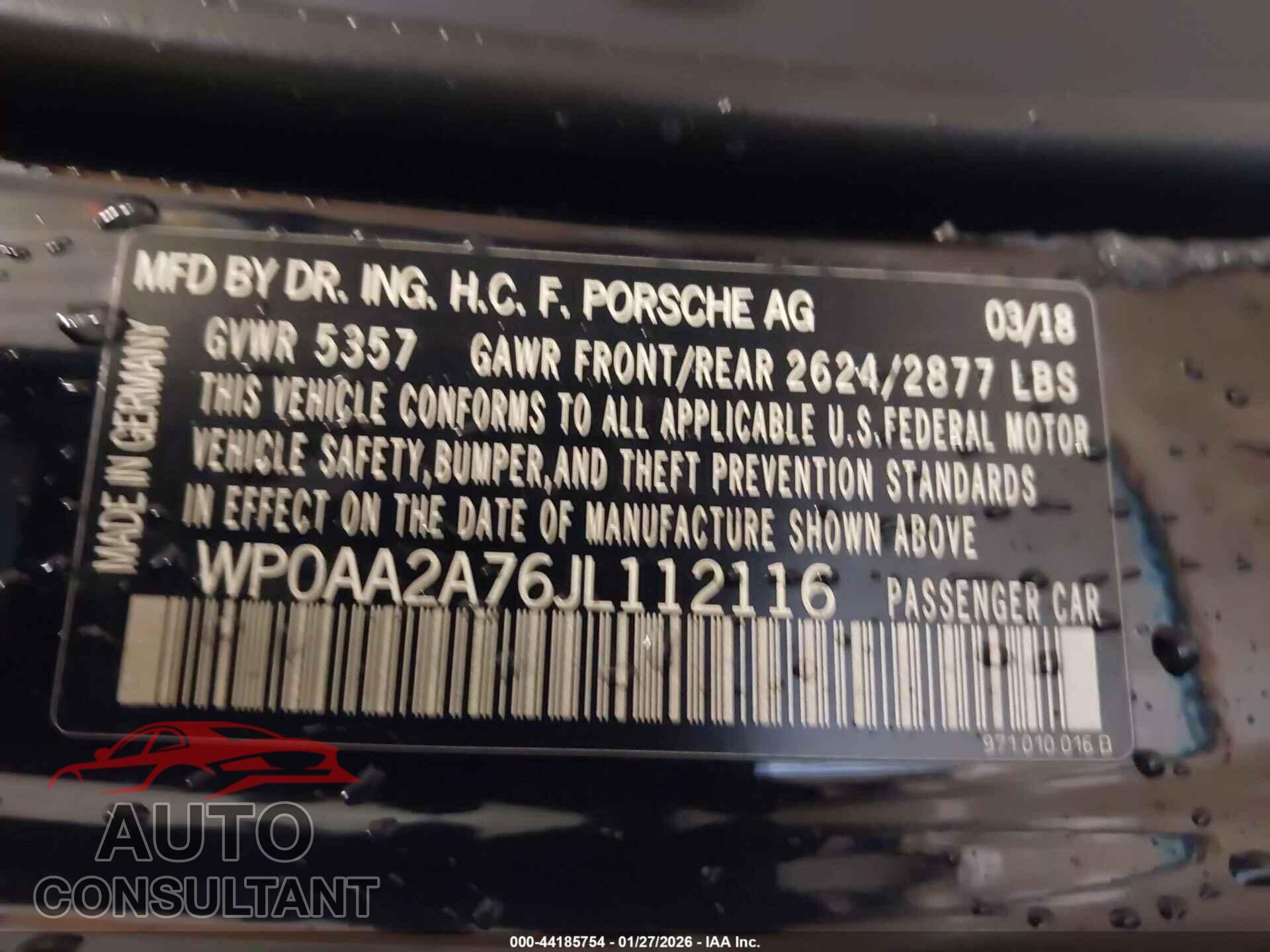 PORSCHE PANAMERA 2018 - WP0AA2A76JL112116